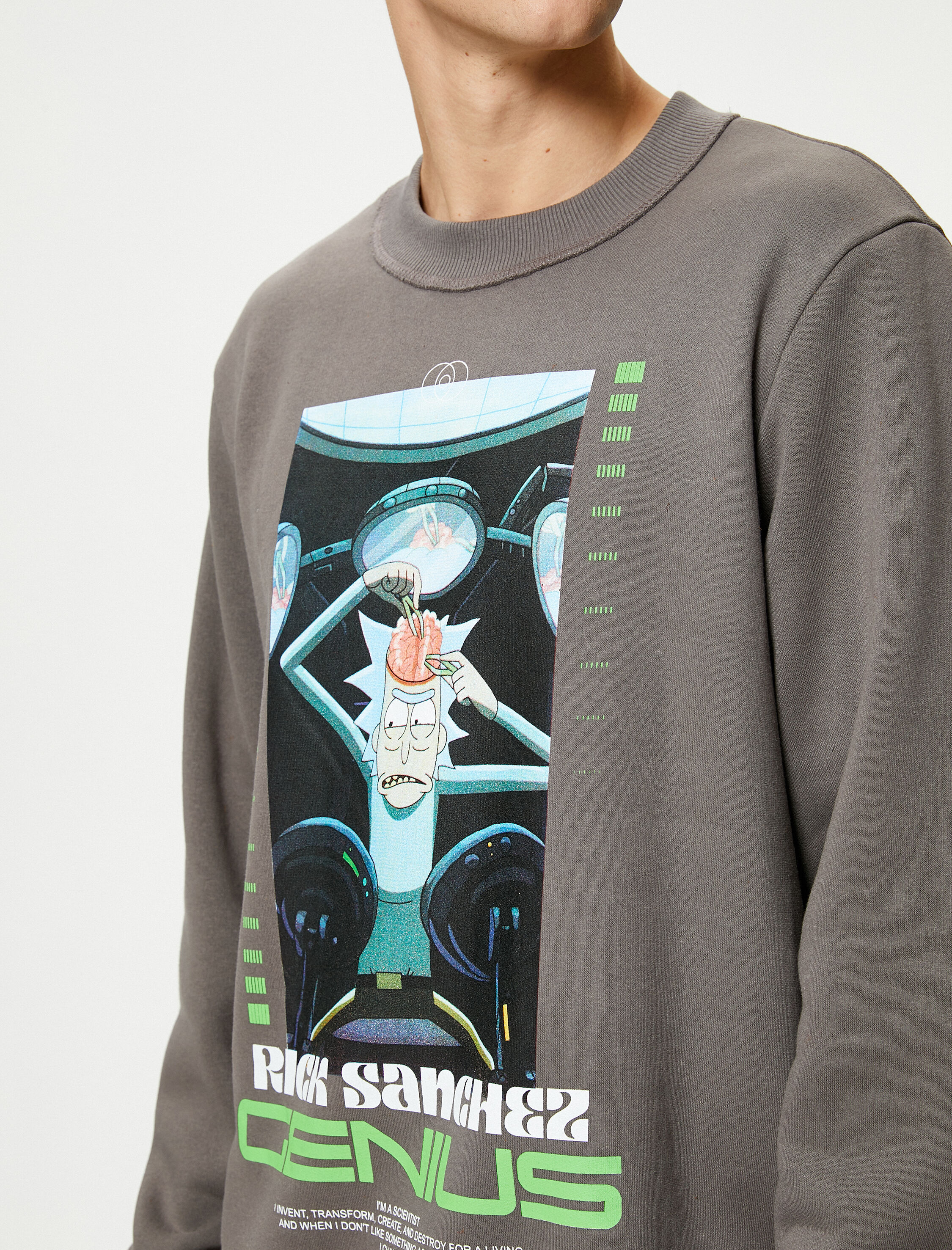   Rick and Morty Sweatshirt Bisiklet Yaka Lisanslı Baskılı Şardonlu