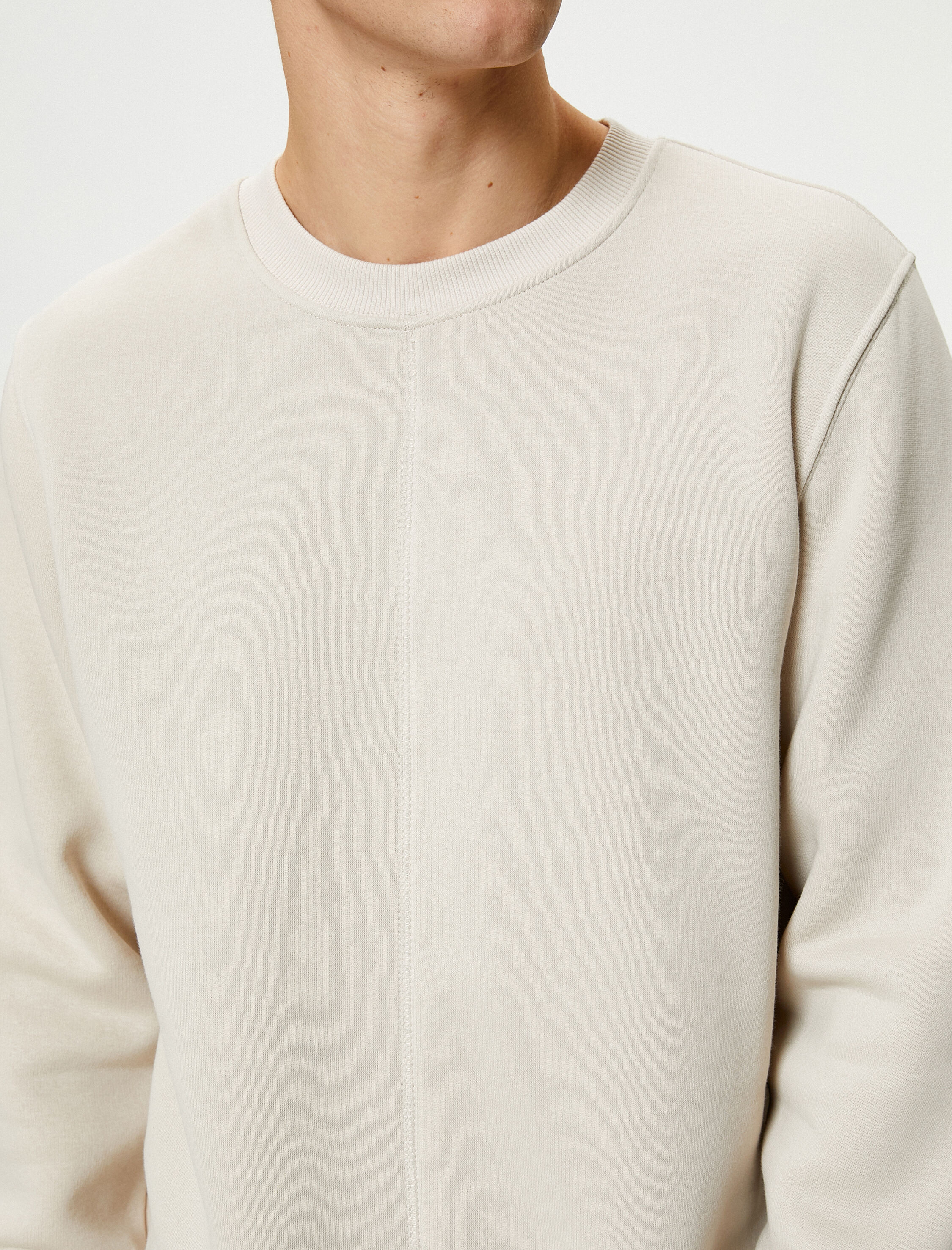 Basic Sweatshirt Bisiklet Yaka Dikiş Detaylı Uzun Kollu Şardonlu