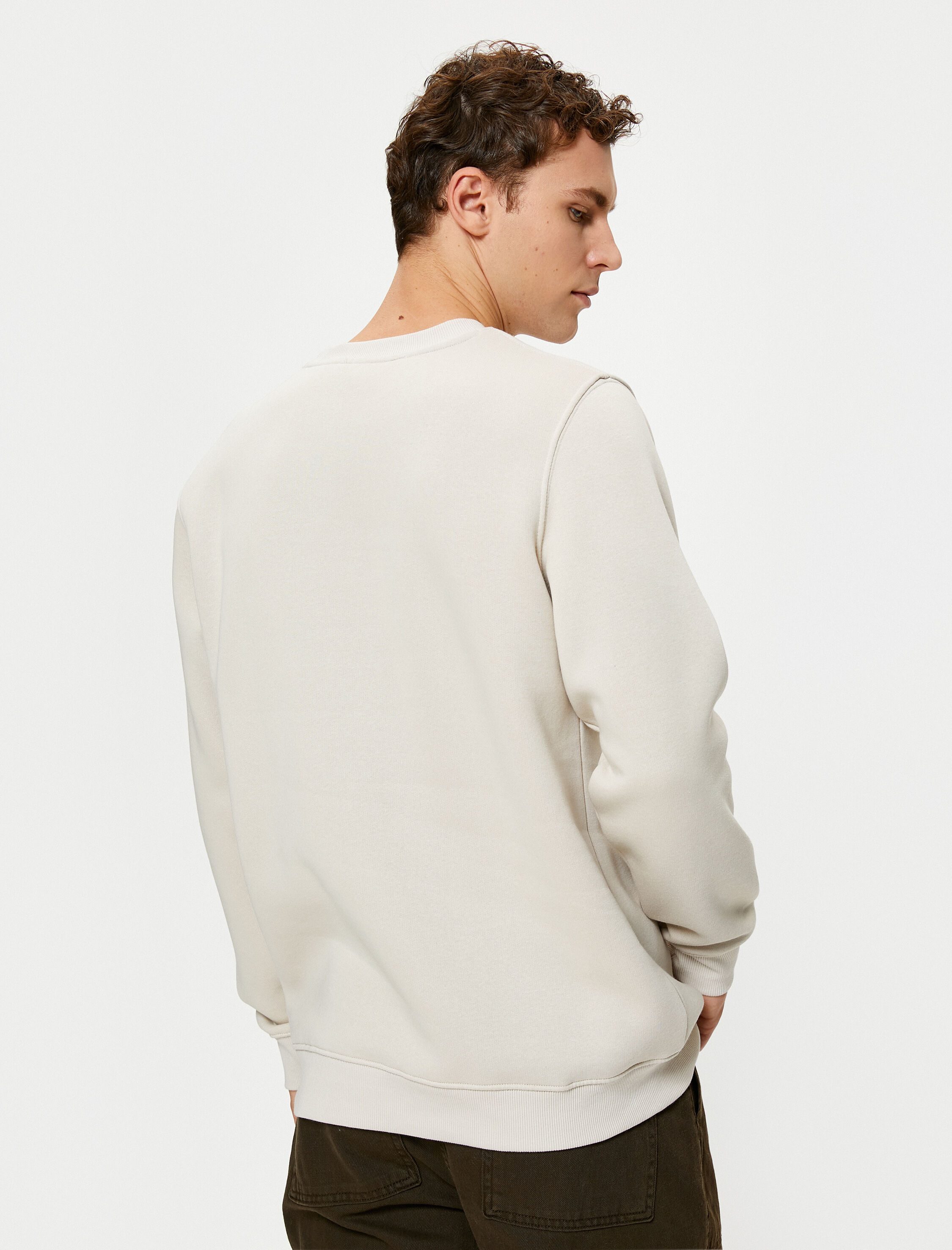 Basic Sweatshirt Bisiklet Yaka Dikiş Detaylı Uzun Kollu Şardonlu