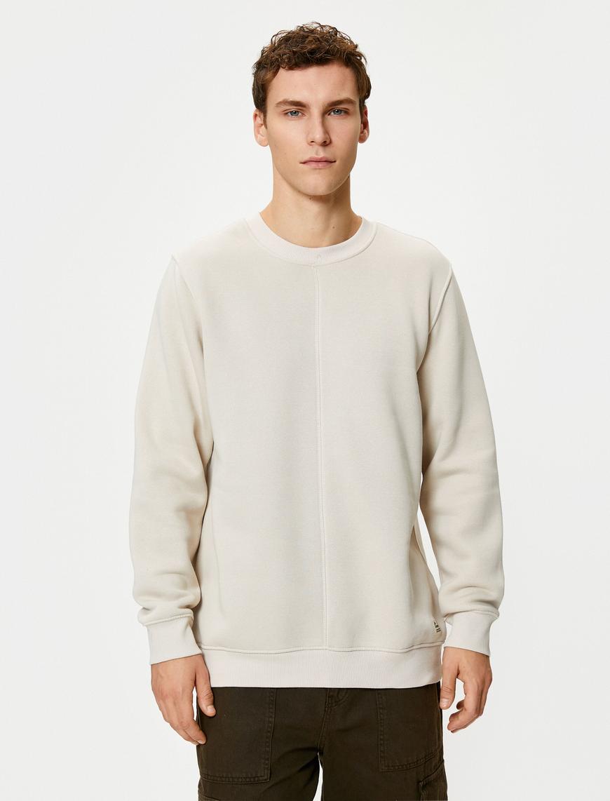   Basic Sweatshirt Bisiklet Yaka Dikiş Detaylı Uzun Kollu