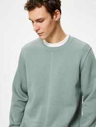 Basic Sweatshirt Bisiklet Yaka Dikiş Detaylı Uzun Kollu