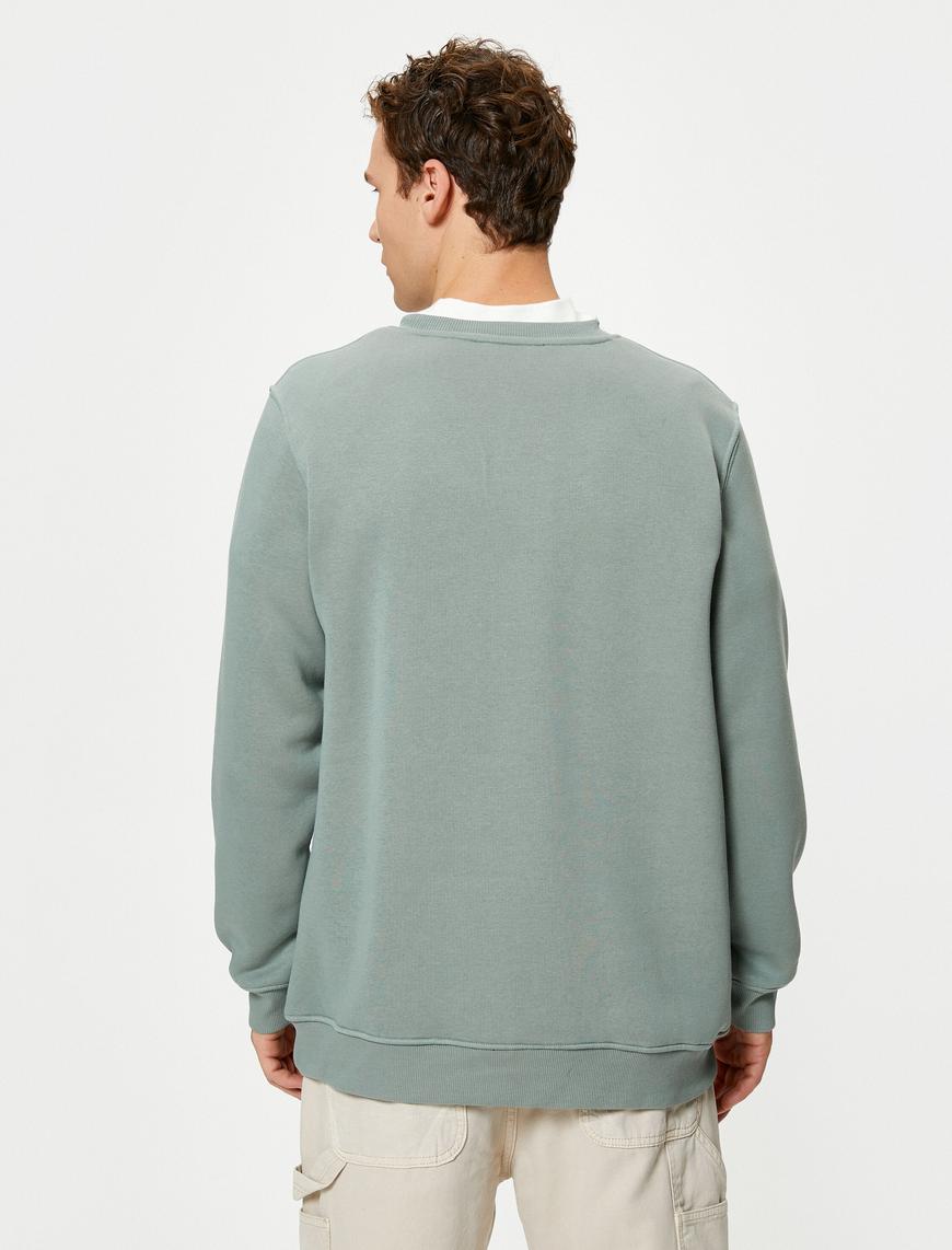   Basic Sweatshirt Bisiklet Yaka Dikiş Detaylı Uzun Kollu