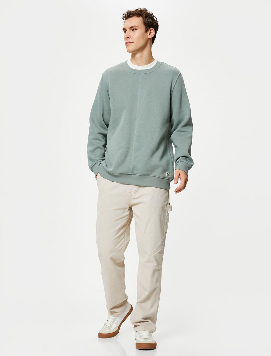   Basic Sweatshirt Bisiklet Yaka Dikiş Detaylı Uzun Kollu