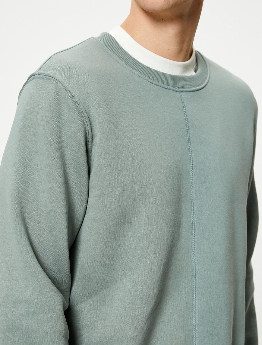   Basic Sweatshirt Bisiklet Yaka Dikiş Detaylı Uzun Kollu