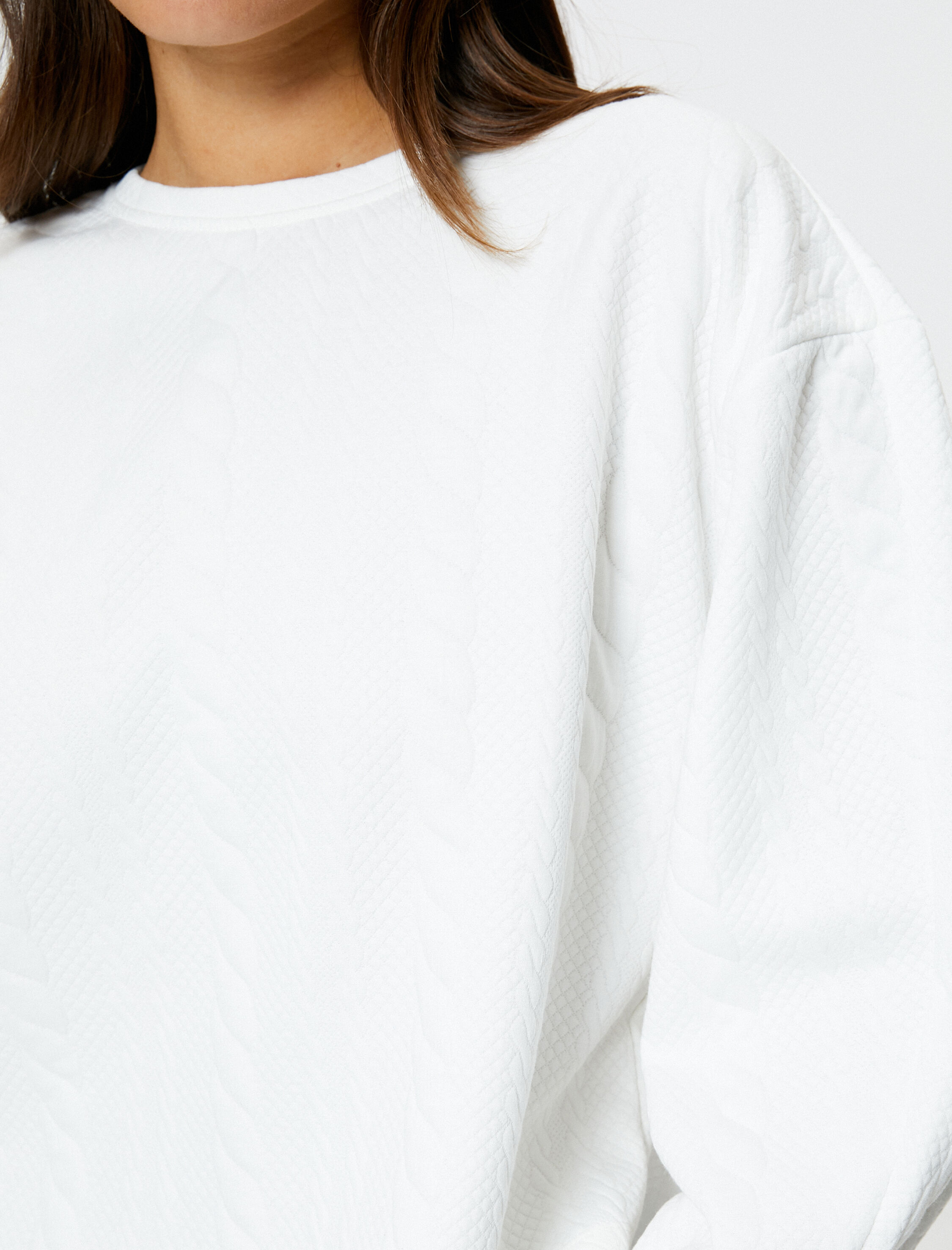   Örgü Desenli Sweatshirt Uzun Kollu Bisiklet Yaka Dokulu