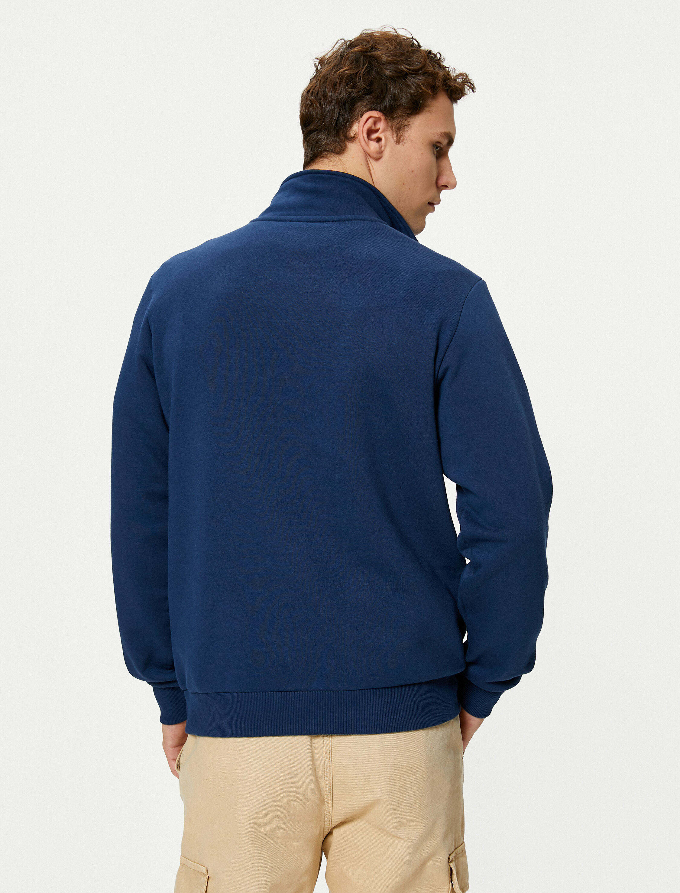   Yarım Fermuarlı Sweatshirt Dik Yaka Uzun Kollu Şardonlu