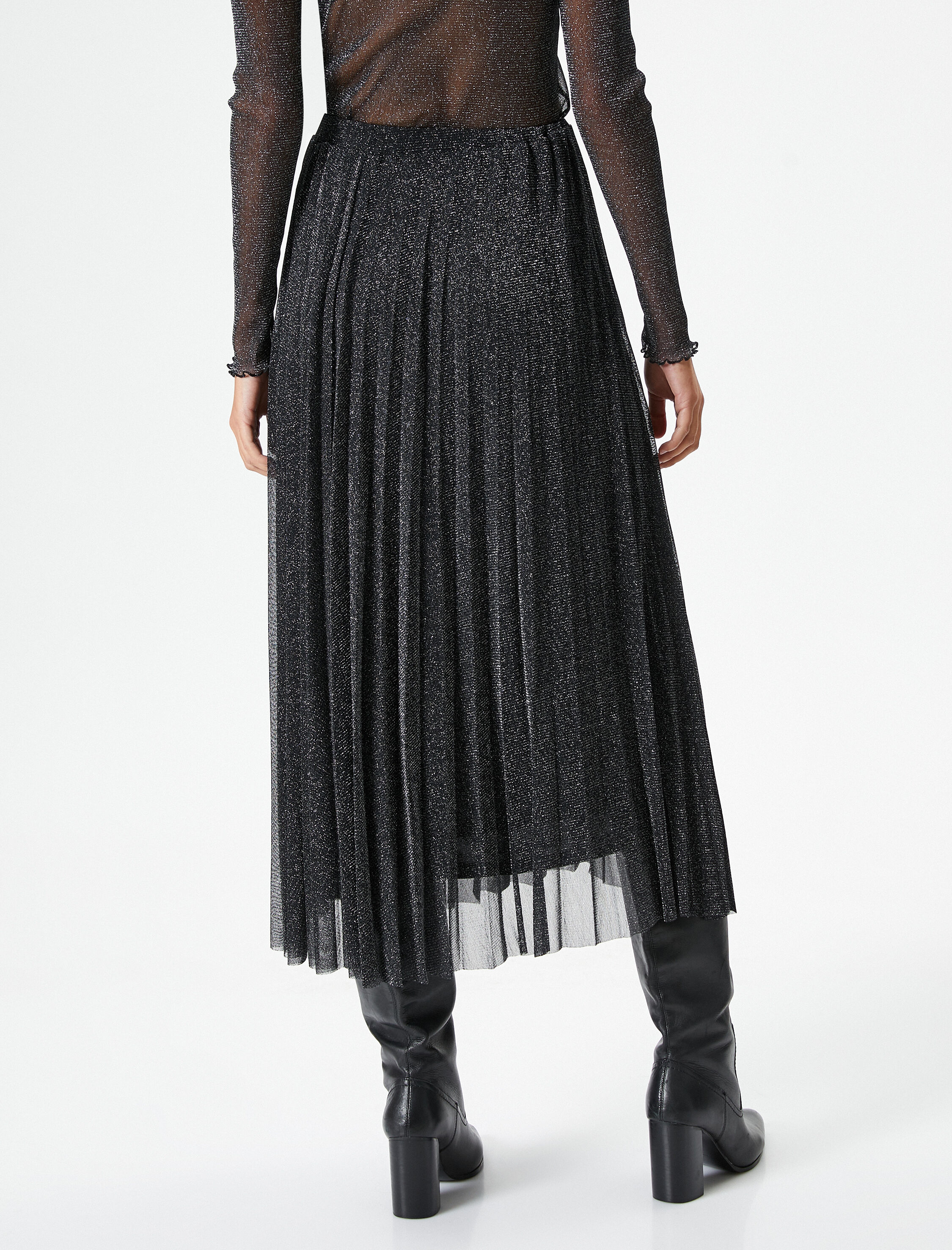 Melis Ağazat X Koton - Simli Pileli Midi Tül Etek Slim Fit