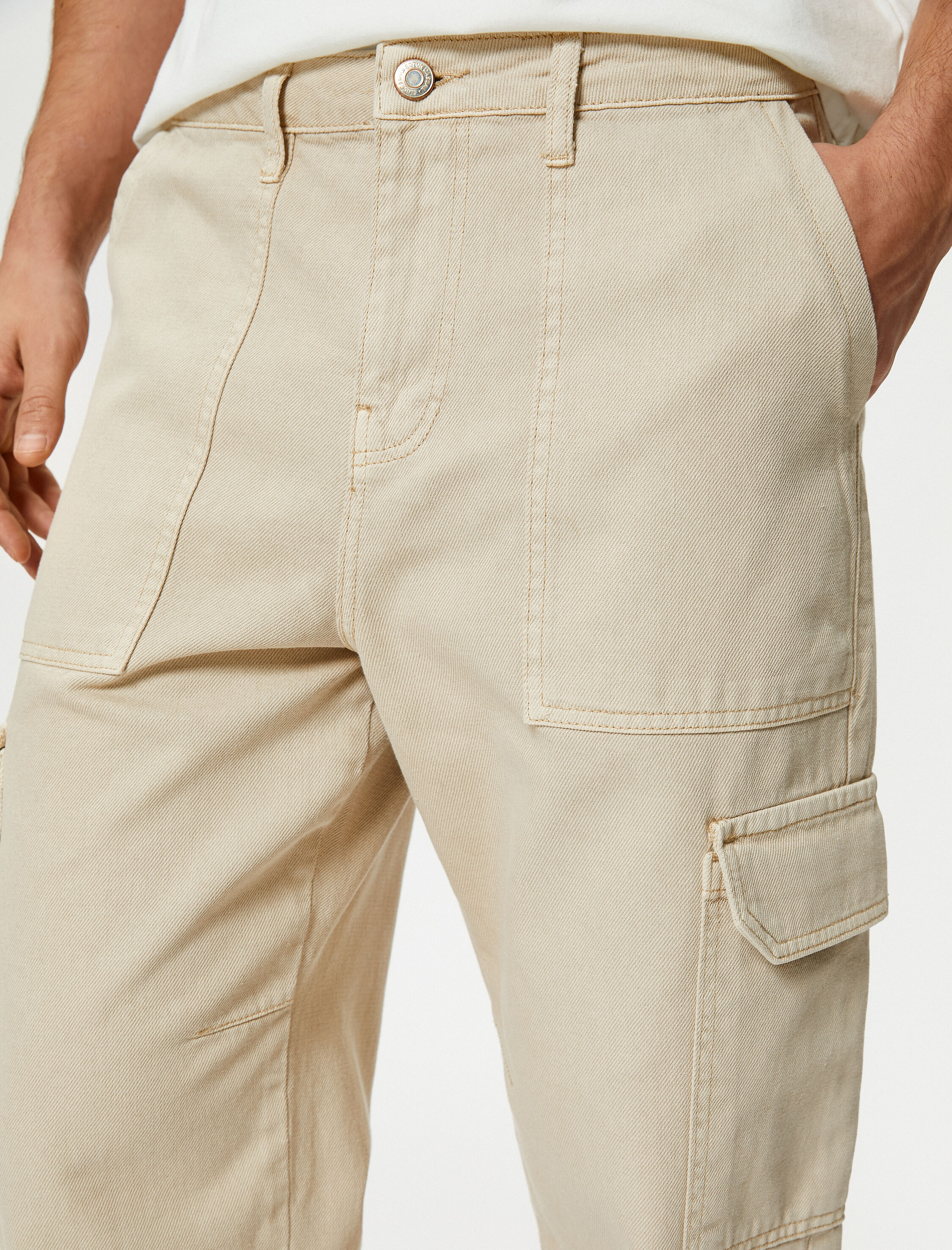   Yıkamalı Pantolon Kargo Cep Detaylı Düğmeli