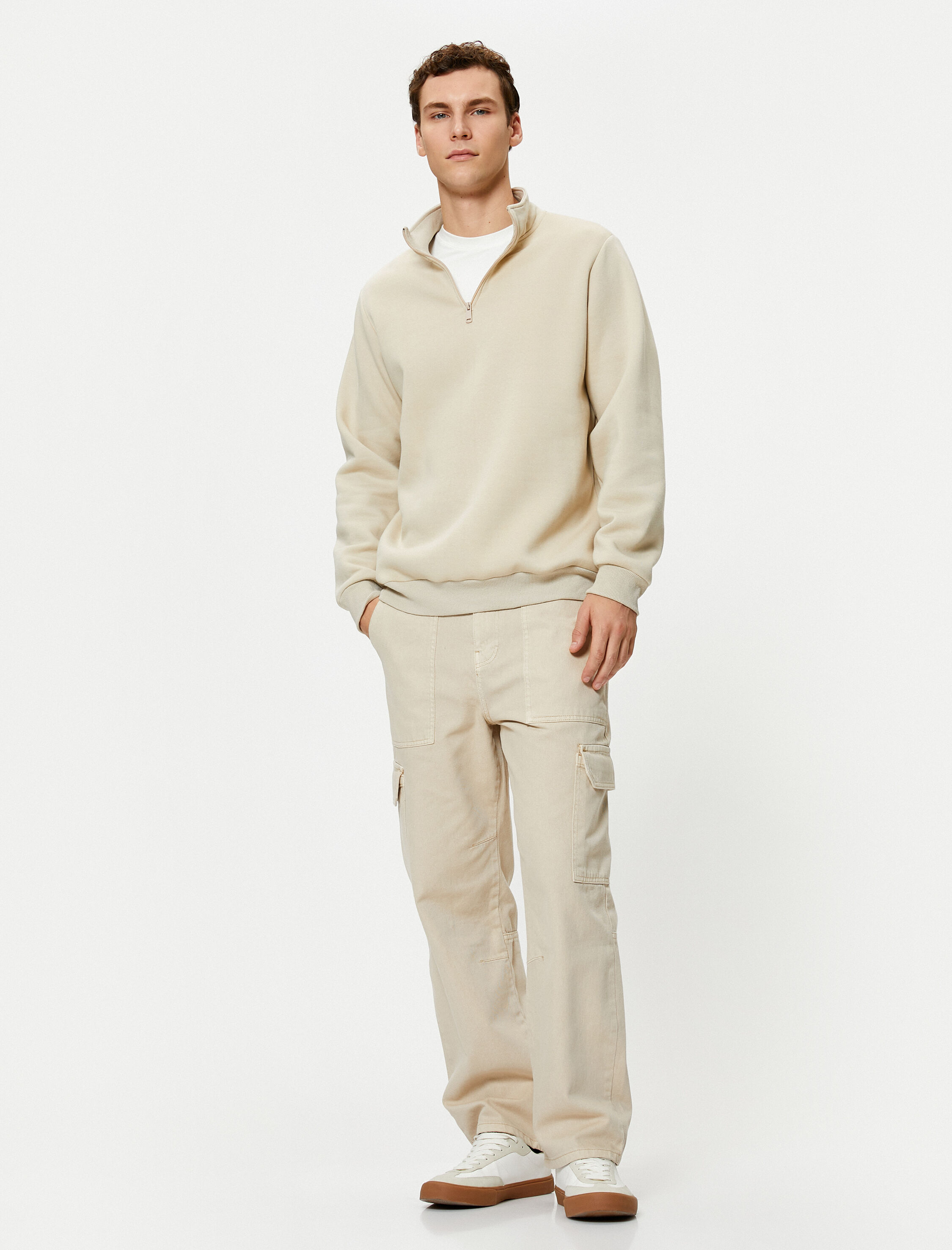   Yıkamalı Pantolon Kargo Cep Detaylı Düğmeli