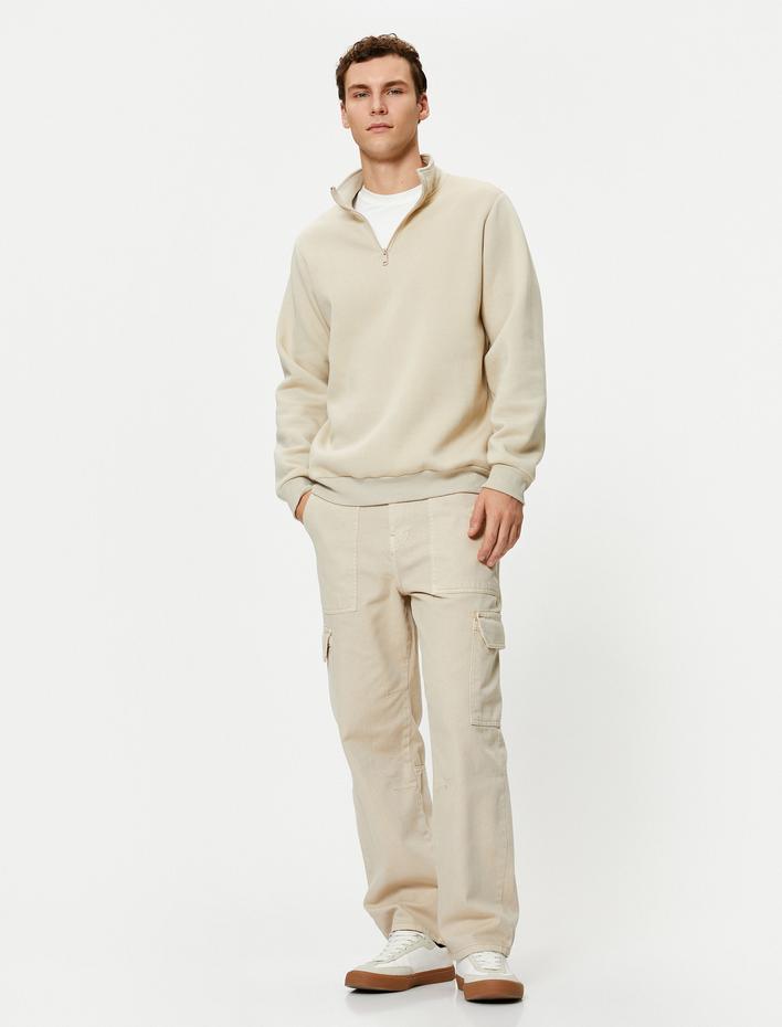  Yıkamalı Pantolon Kargo Cep Detaylı Düğmeli