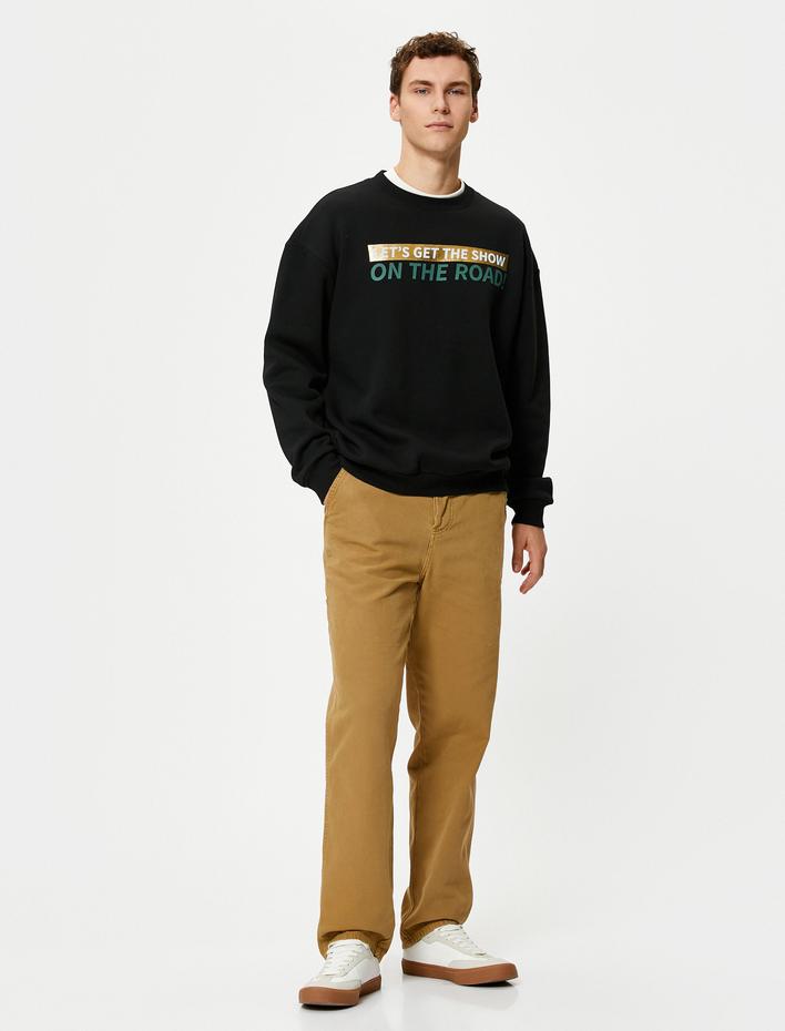  Arkası Baskılı Sweat Sloganlı Rahat Kesim Bisiklet Yaka Şardonlu