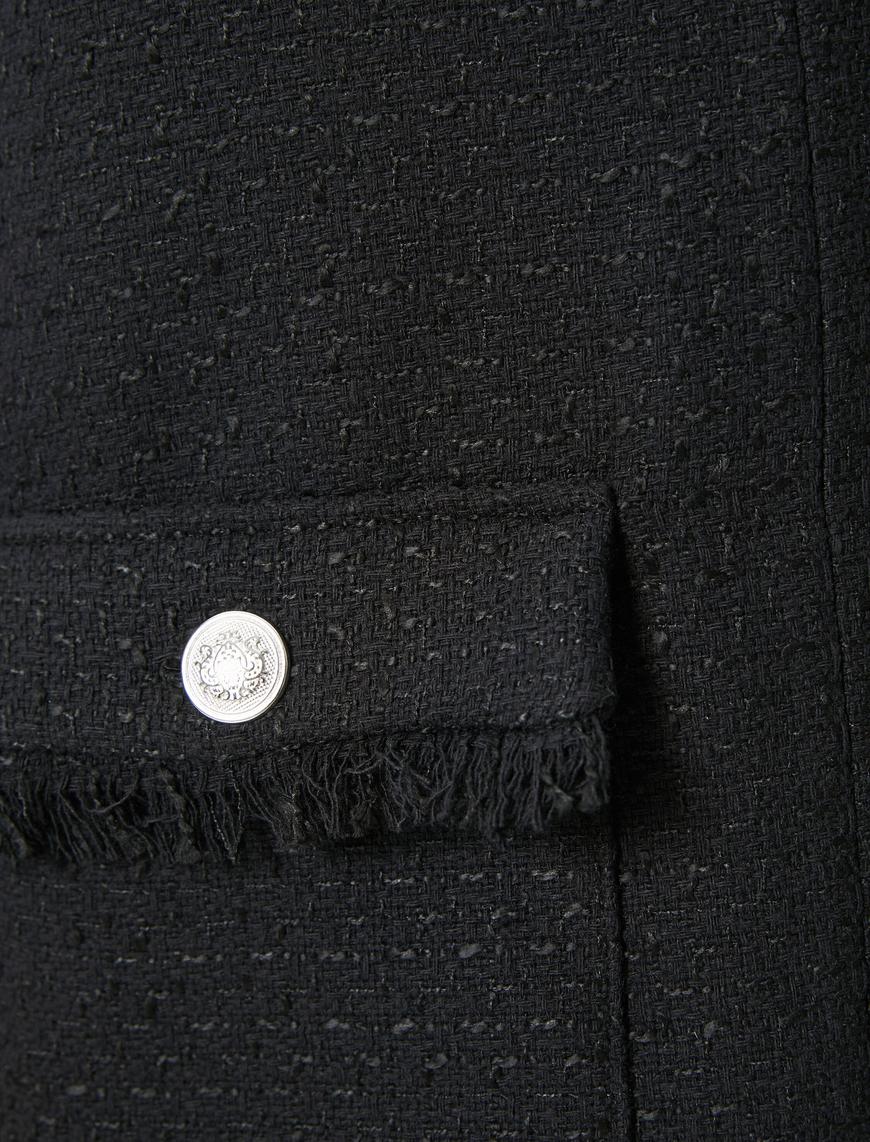   Tuba Ünsal X Koton - Mini Tüvit Jile Elbise  V Yaka Püsküllü Cep Detaylı