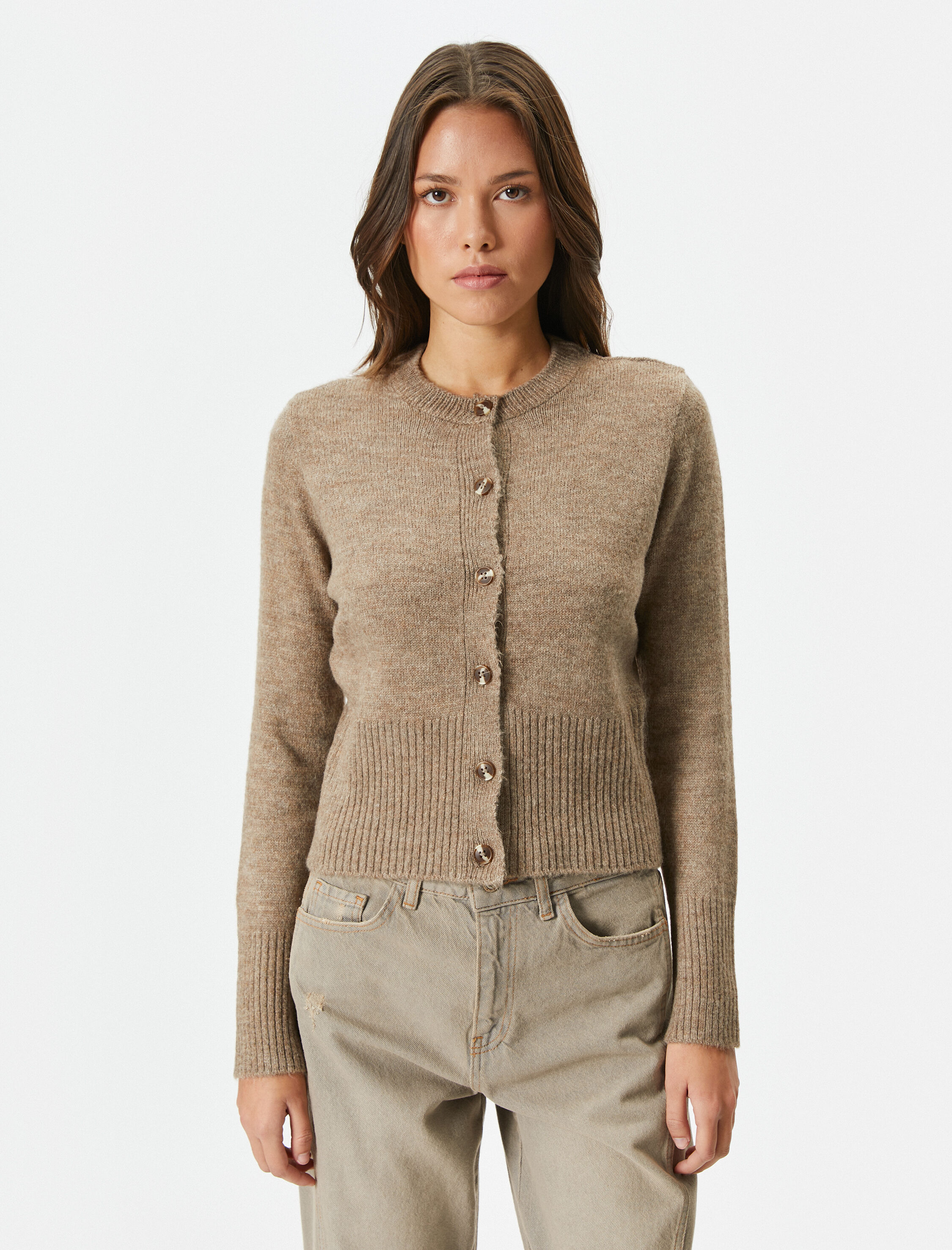   Triko Hırka Düğmeli Bisiklet Yaka