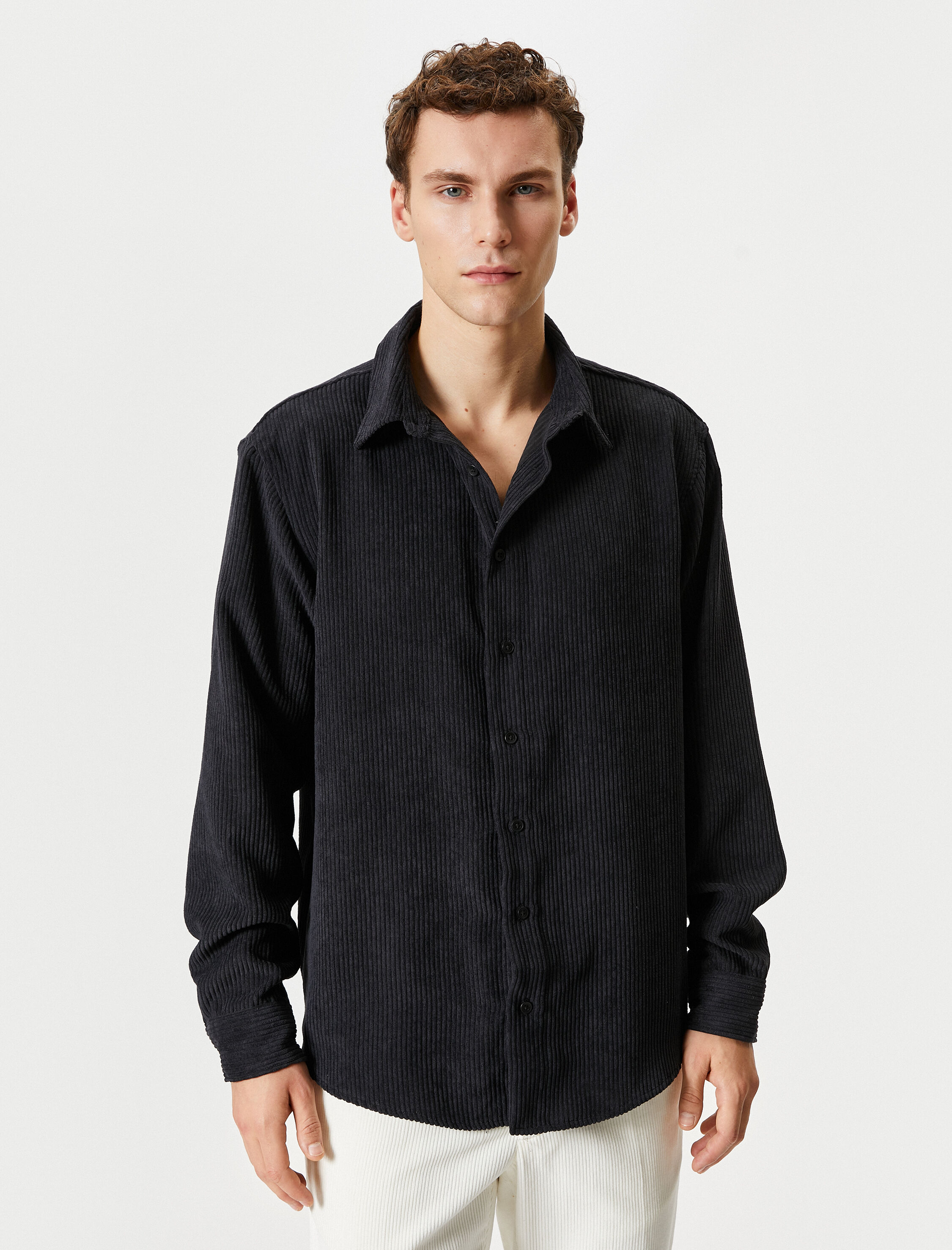   Kadife Gömlek Uzun Kollu Klasik Yaka Düğmeli