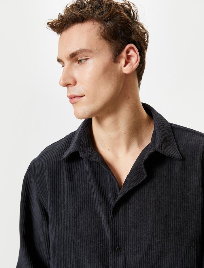  Kadife Gömlek Uzun Kollu Klasik Yaka Düğmeli