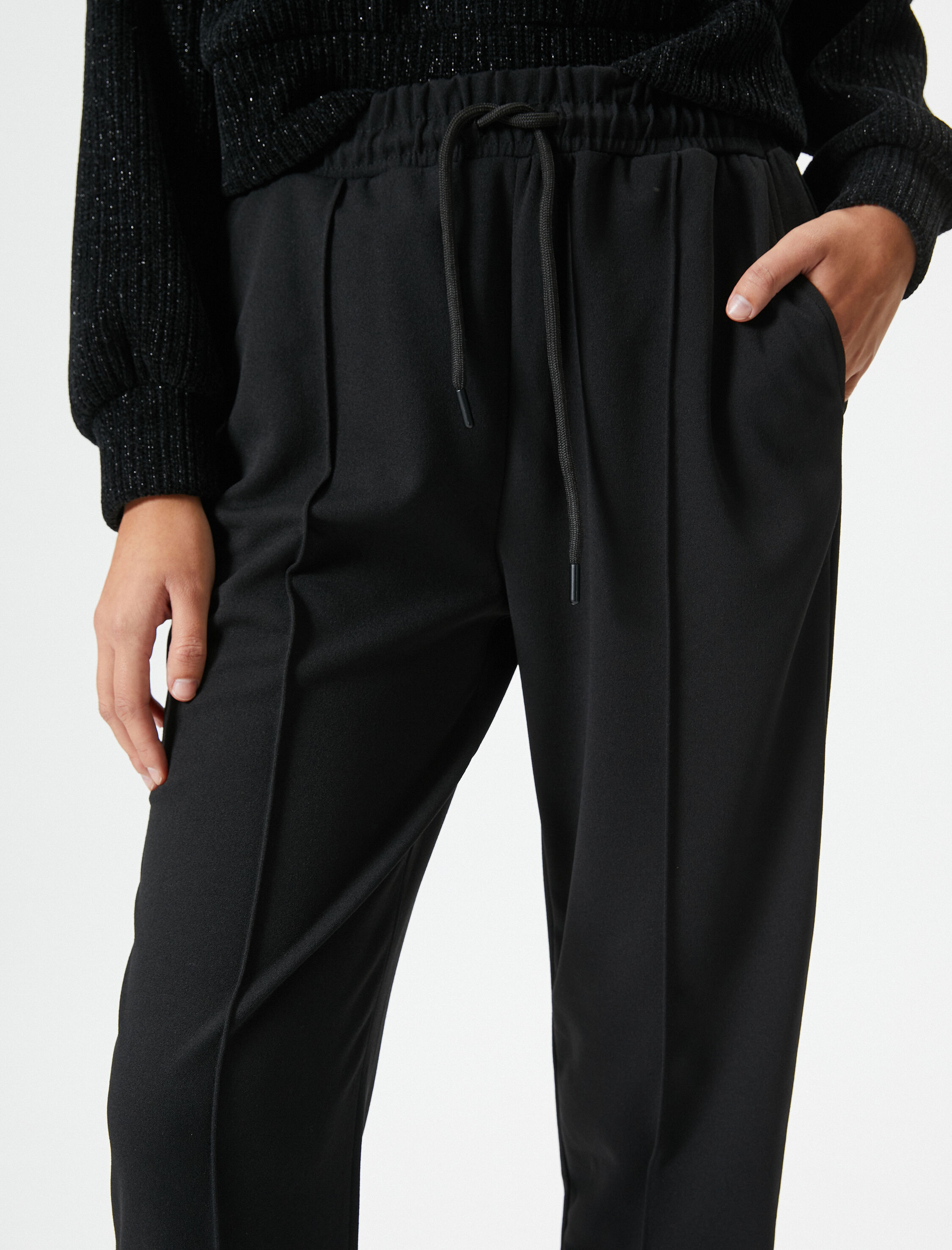   Beli Lastikli Pantolon Cep Detaylı Nervürlü Daralan Paça