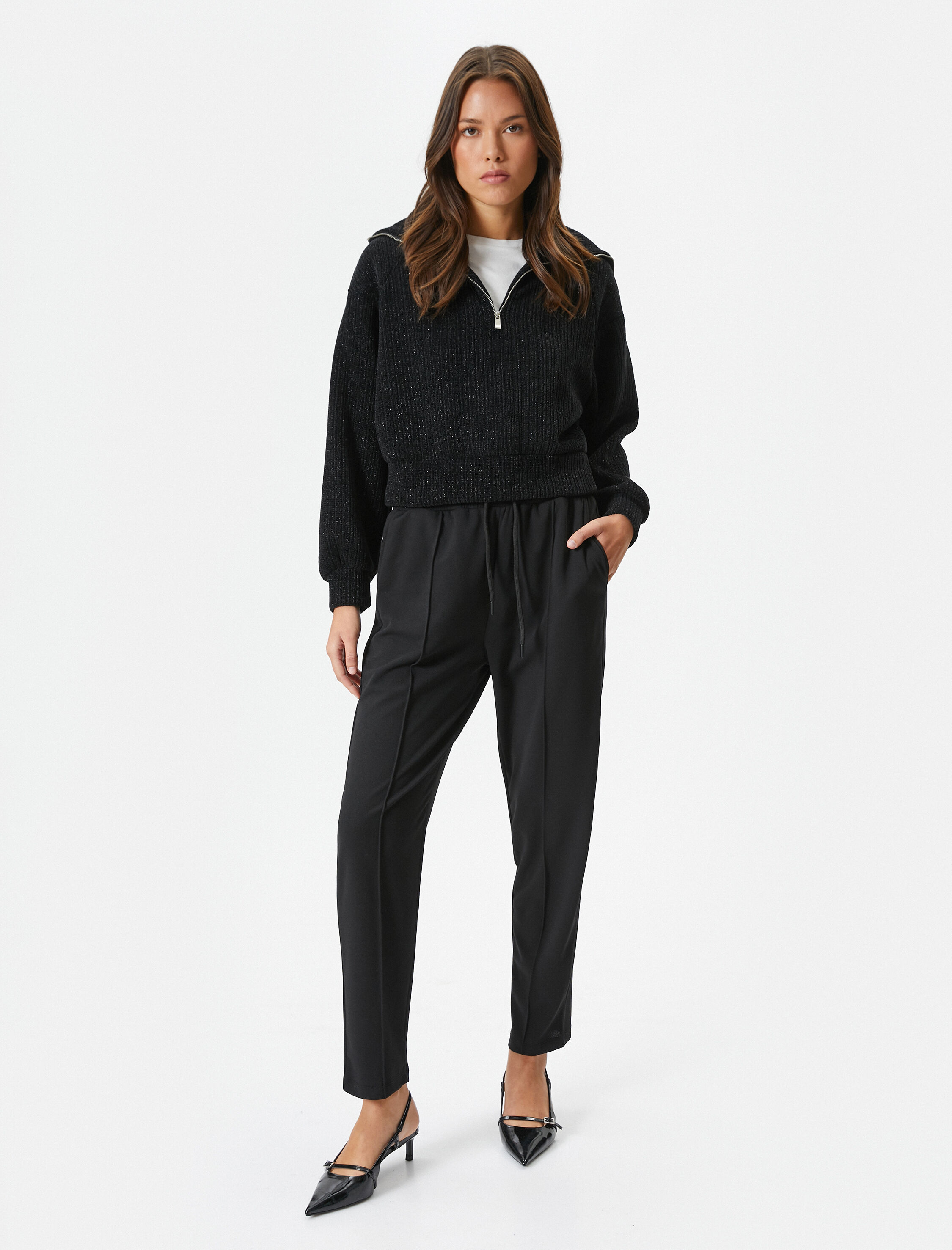   Beli Lastikli Pantolon Cep Detaylı Nervürlü Daralan Paça