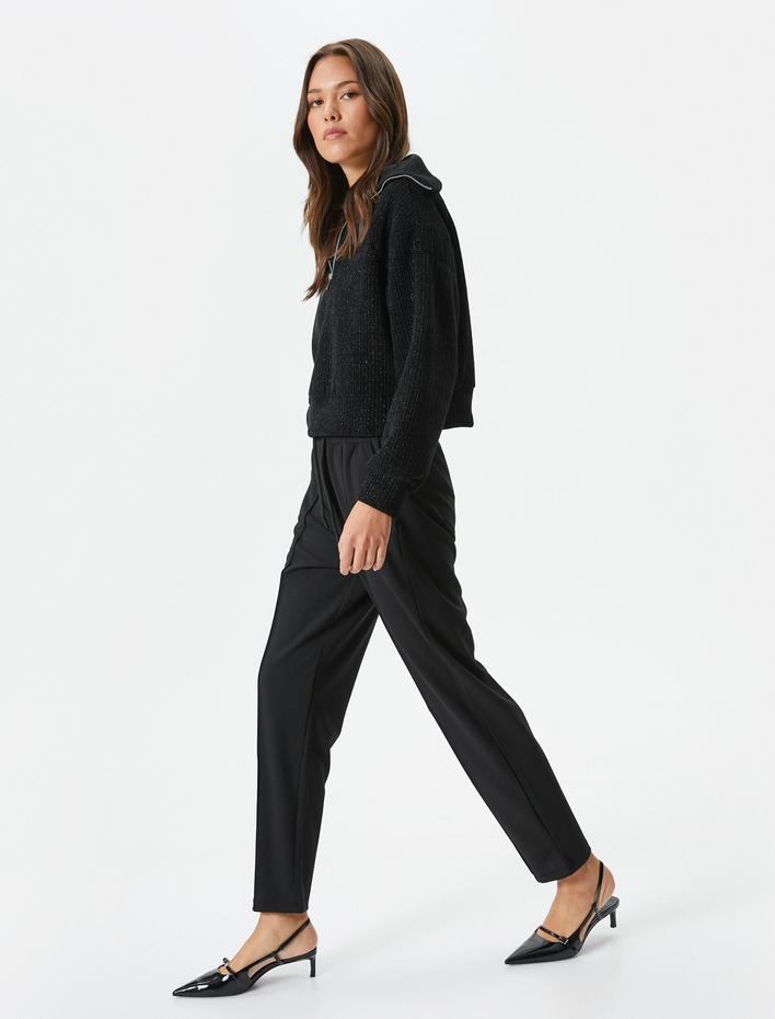  Beli Lastikli Pantolon Cep Detaylı Nervürlü Daralan Paça