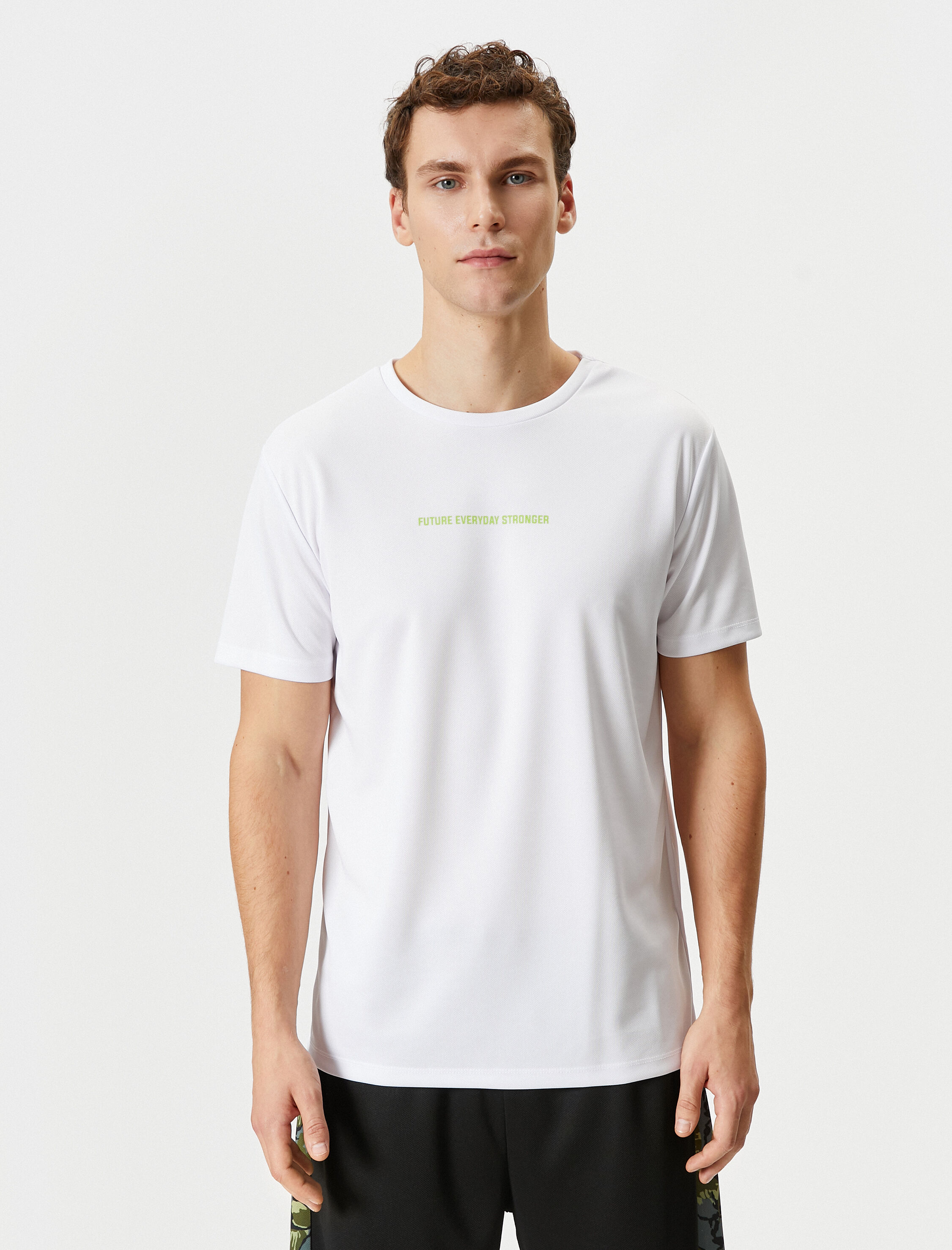   Spor Tişört Slogan Baskılı Bisiklet Yaka Kısa Kollu