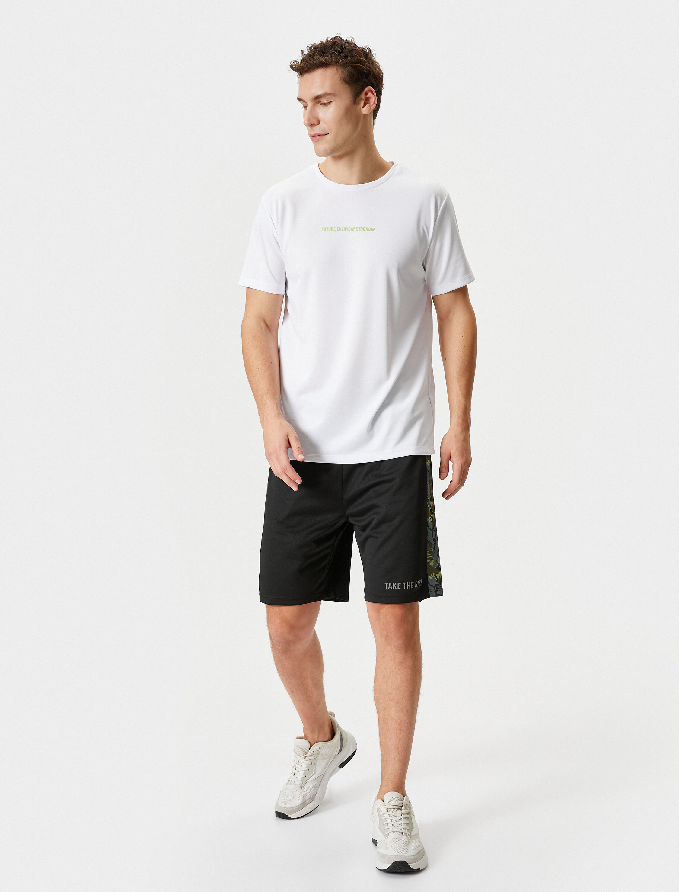   Spor Tişört Slogan Baskılı Bisiklet Yaka Kısa Kollu