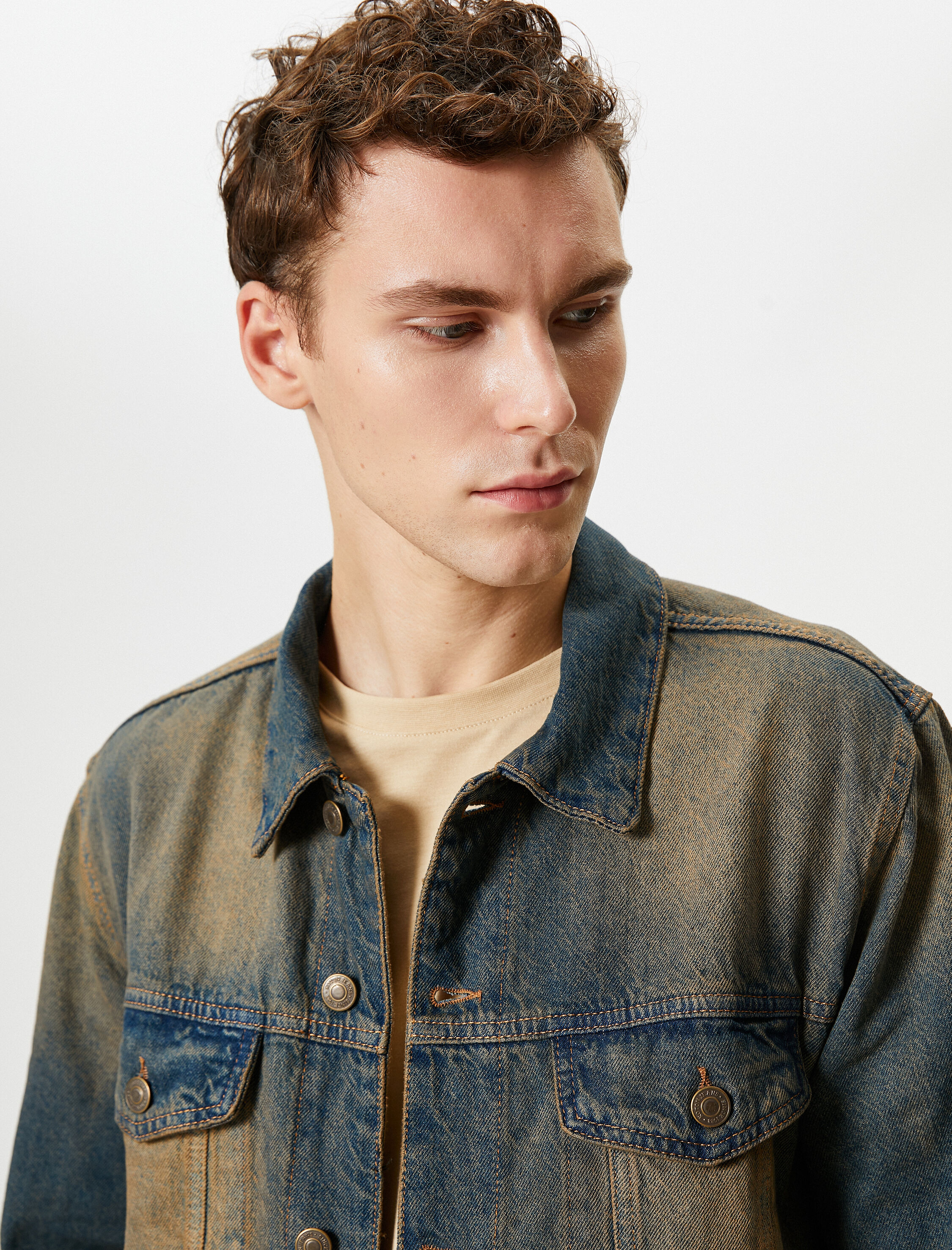 Yıkamalı Kot Ceket Oversize Kapaklı Çift Cepli Düğmeli