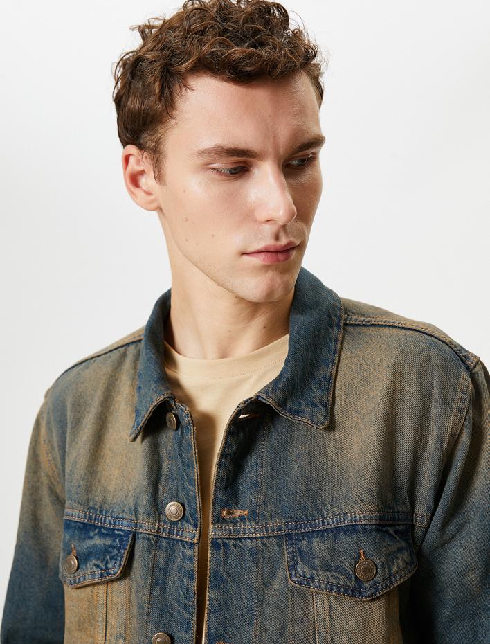  Yıkamalı Kot Ceket Oversize Kapaklı Çift Cepli Düğmeli