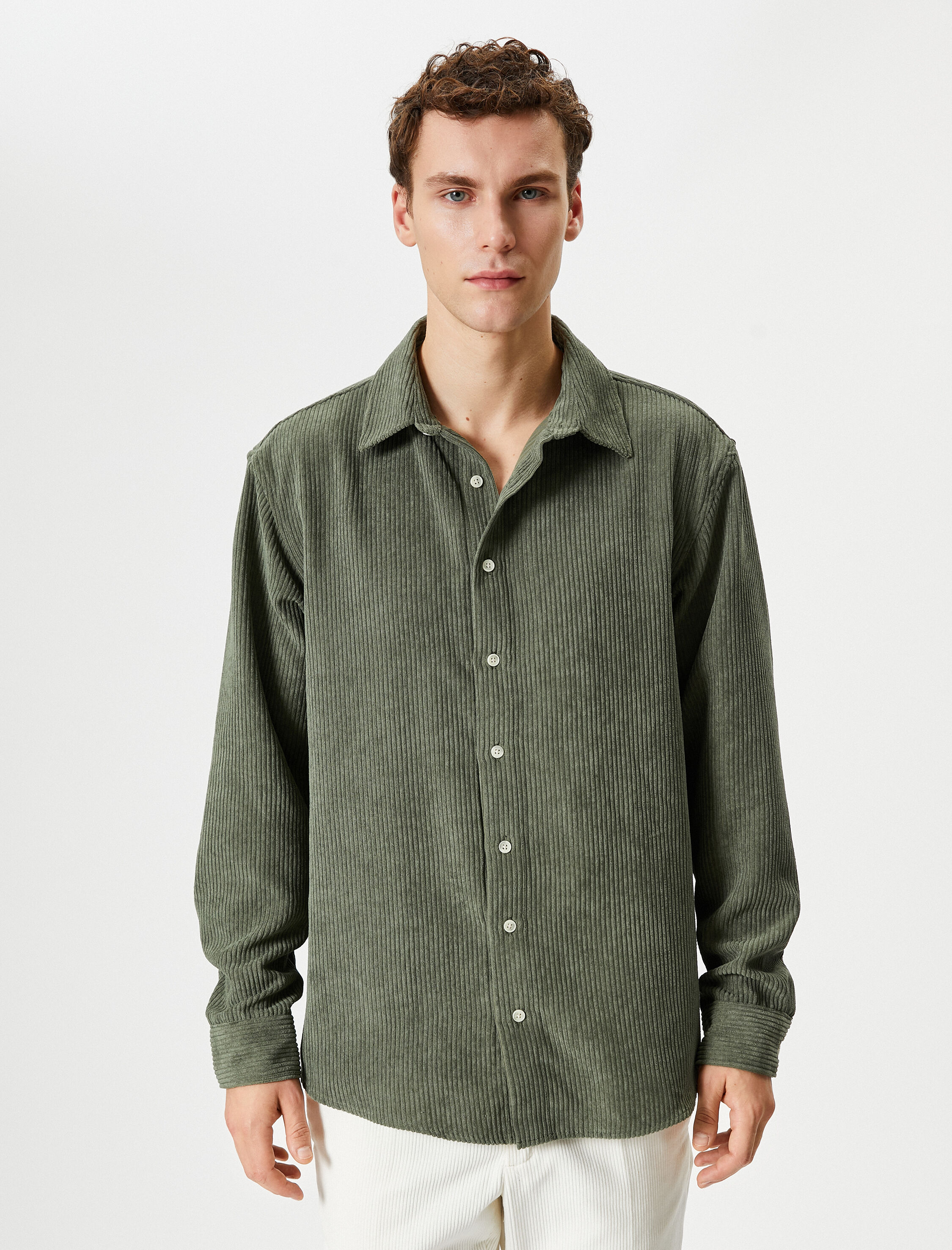   Kadife Gömlek Uzun Kollu Klasik Yaka Düğmeli