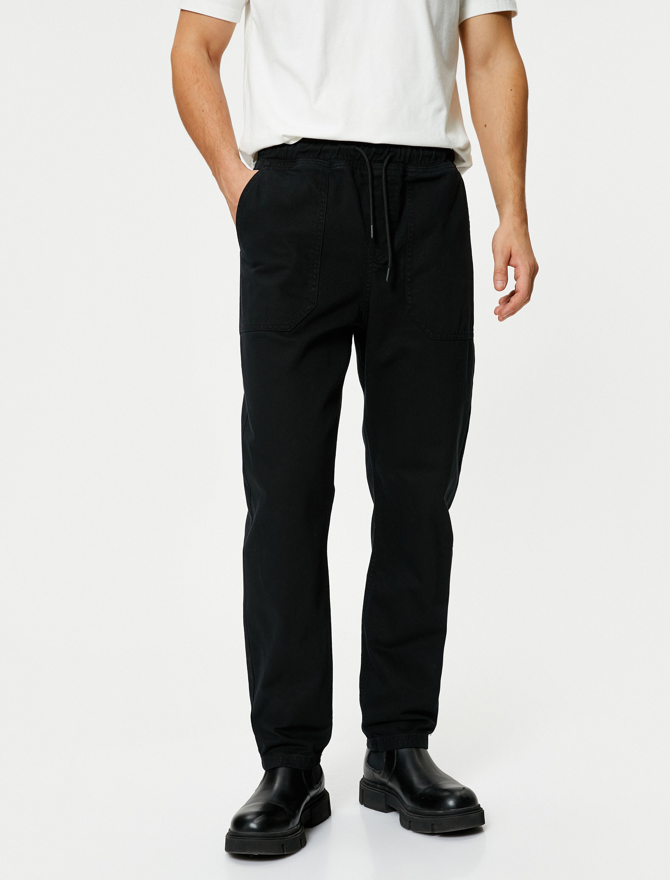   Beli Bağcıklı Pantolon Cep Detaylı Pamuklu