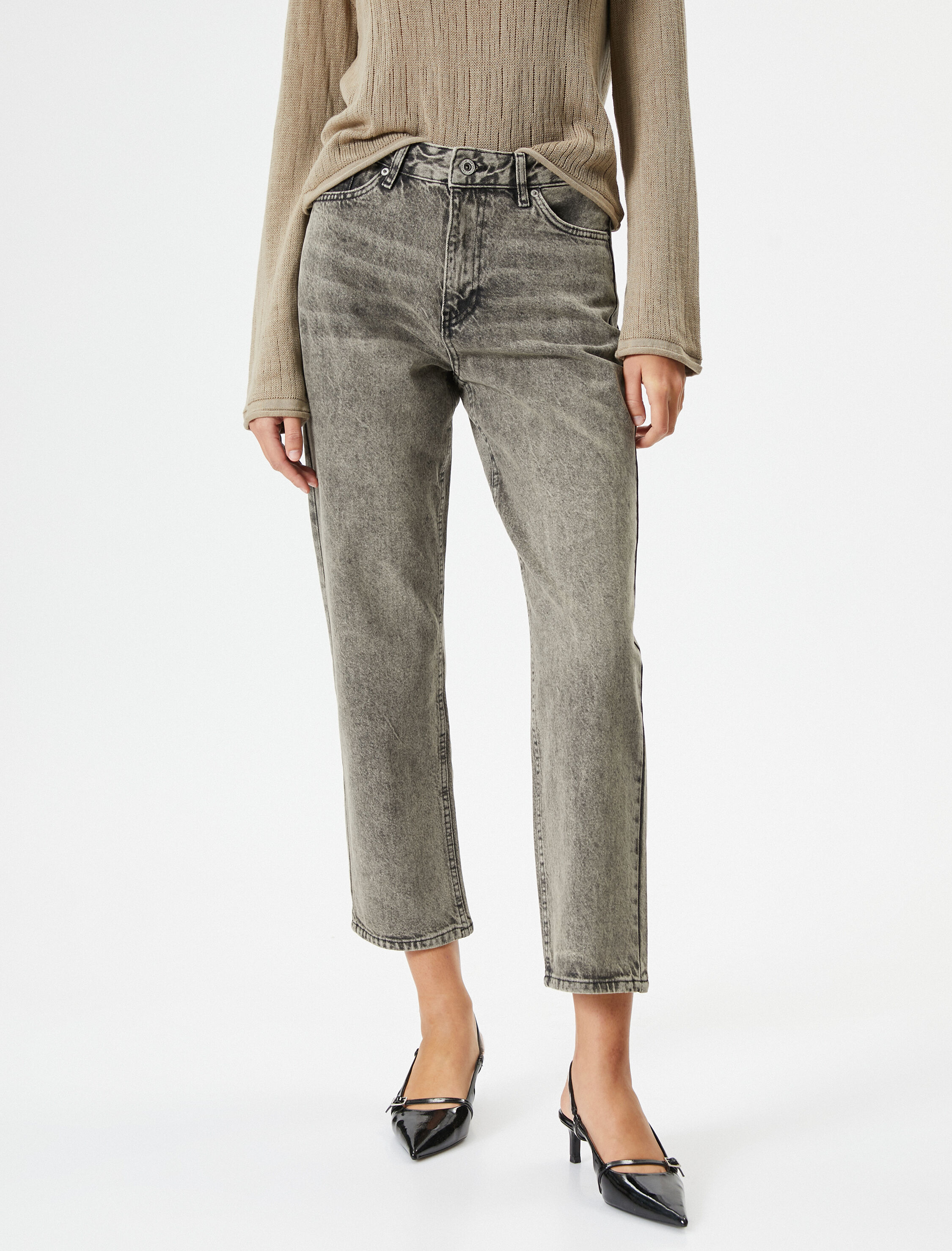   Straight Jean Kot Pantolon Düz Paça Pamuklu Cepli - Eve Jean