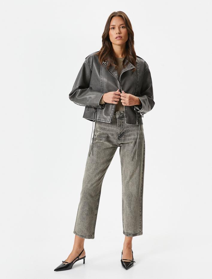  Straight Jean Kot Pantolon Düz Paça Pamuklu Cepli - Eve Jean