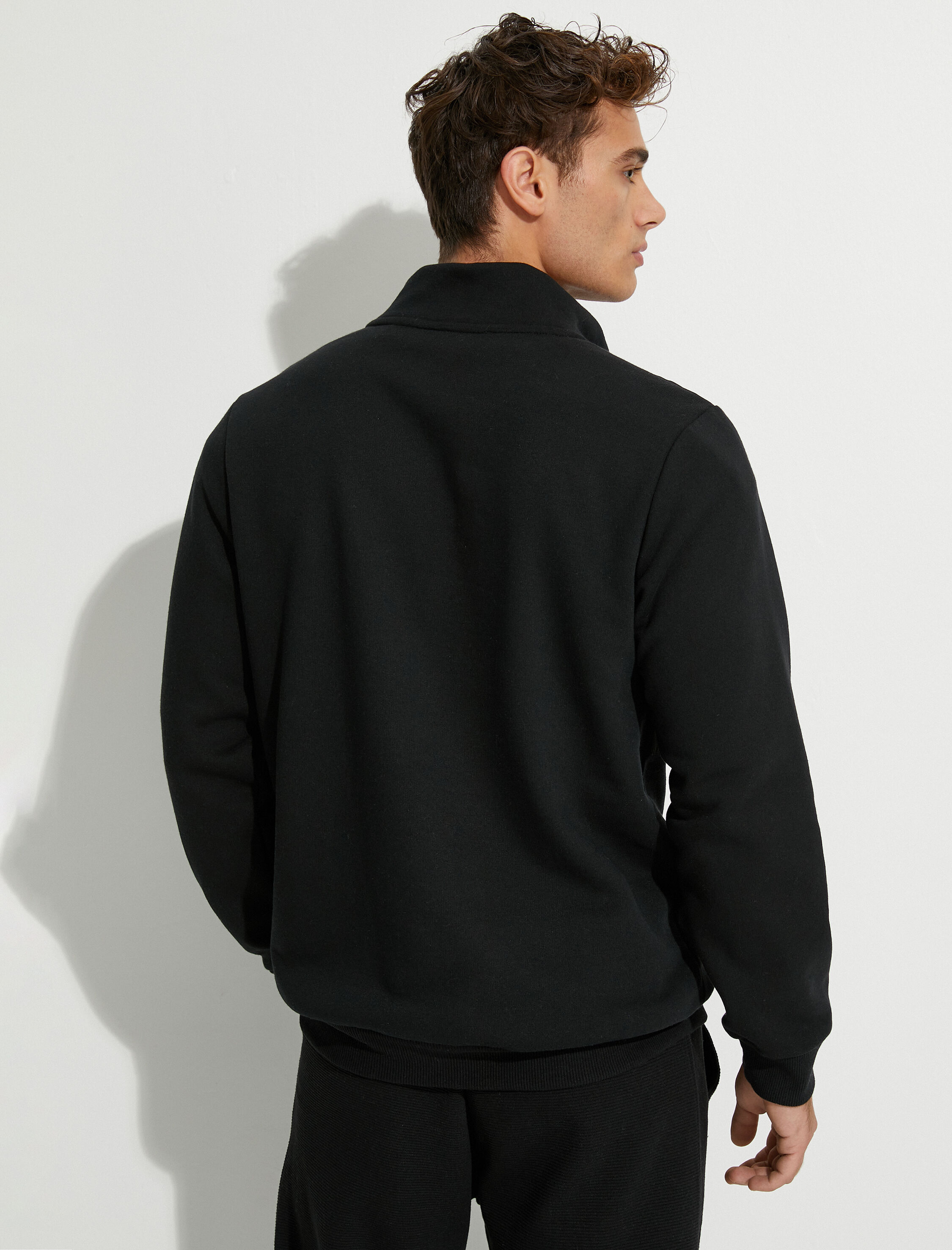   Yarım Fermuarlı Sweatshirt Dik Yaka Blok Detaylı Şardonlu