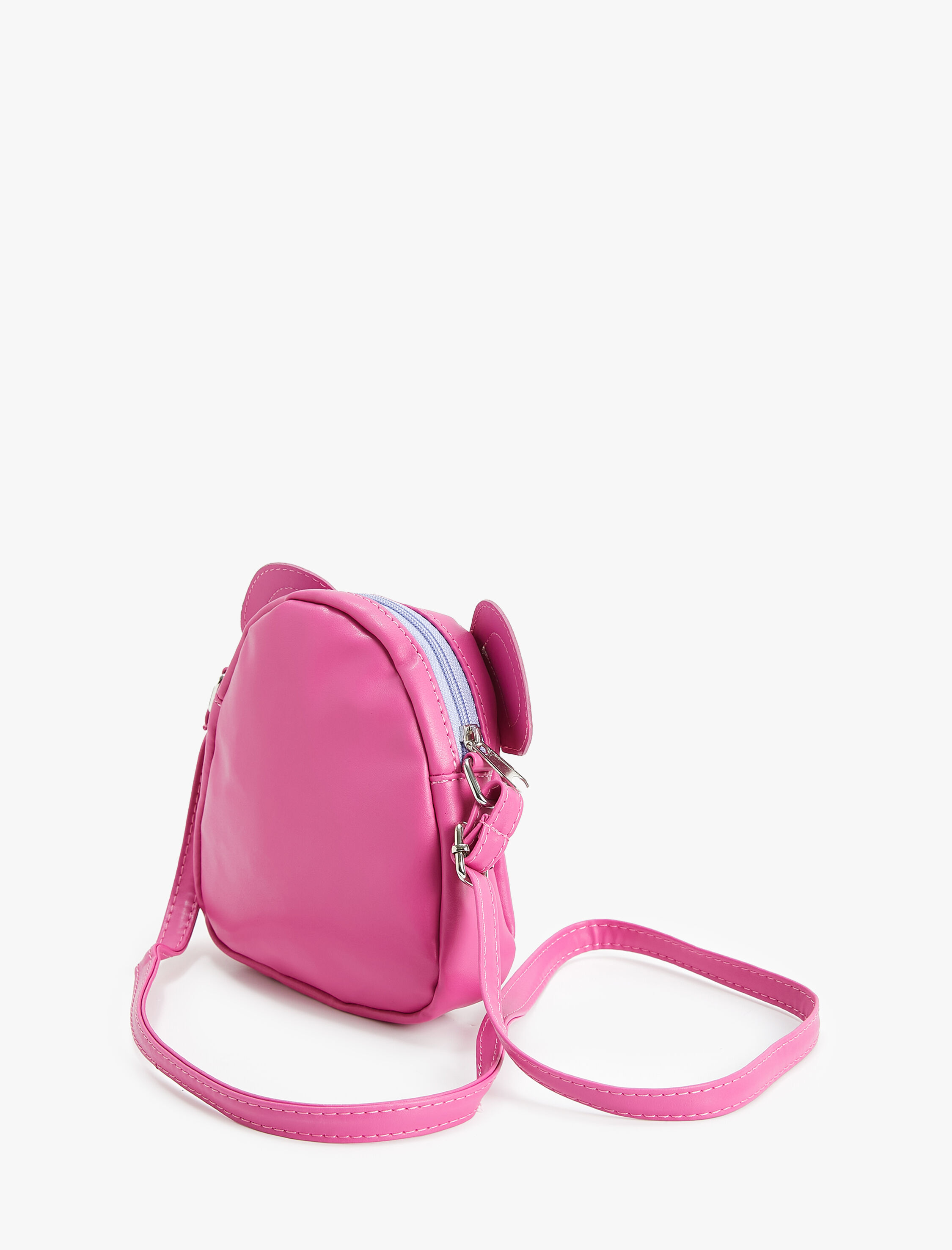 Kız Çocuk Mini Çapraz Askılı Ayıcık Çanta Aplike Detaylı Fermuarlı