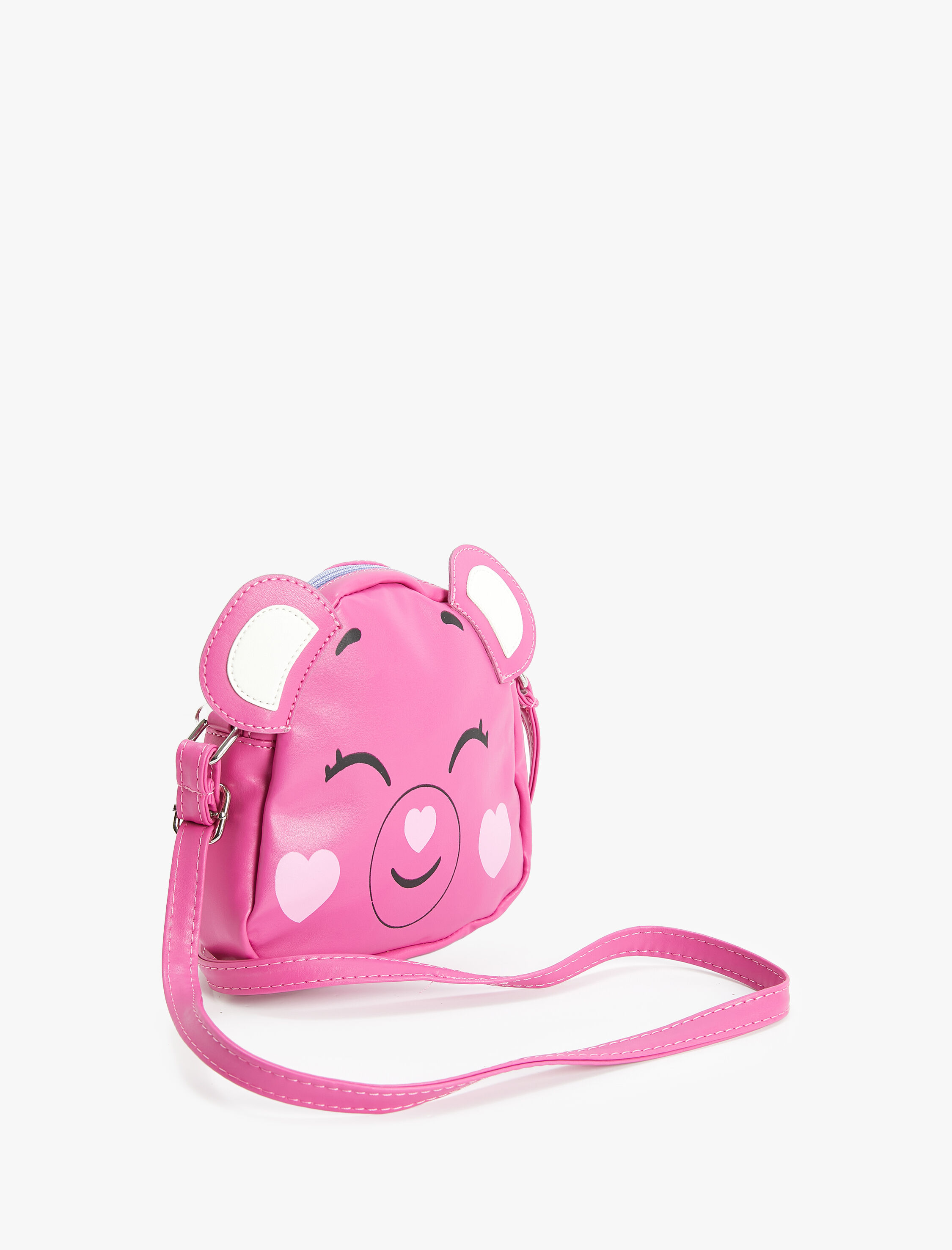 Kız Çocuk Mini Çapraz Askılı Ayıcık Çanta Aplike Detaylı Fermuarlı