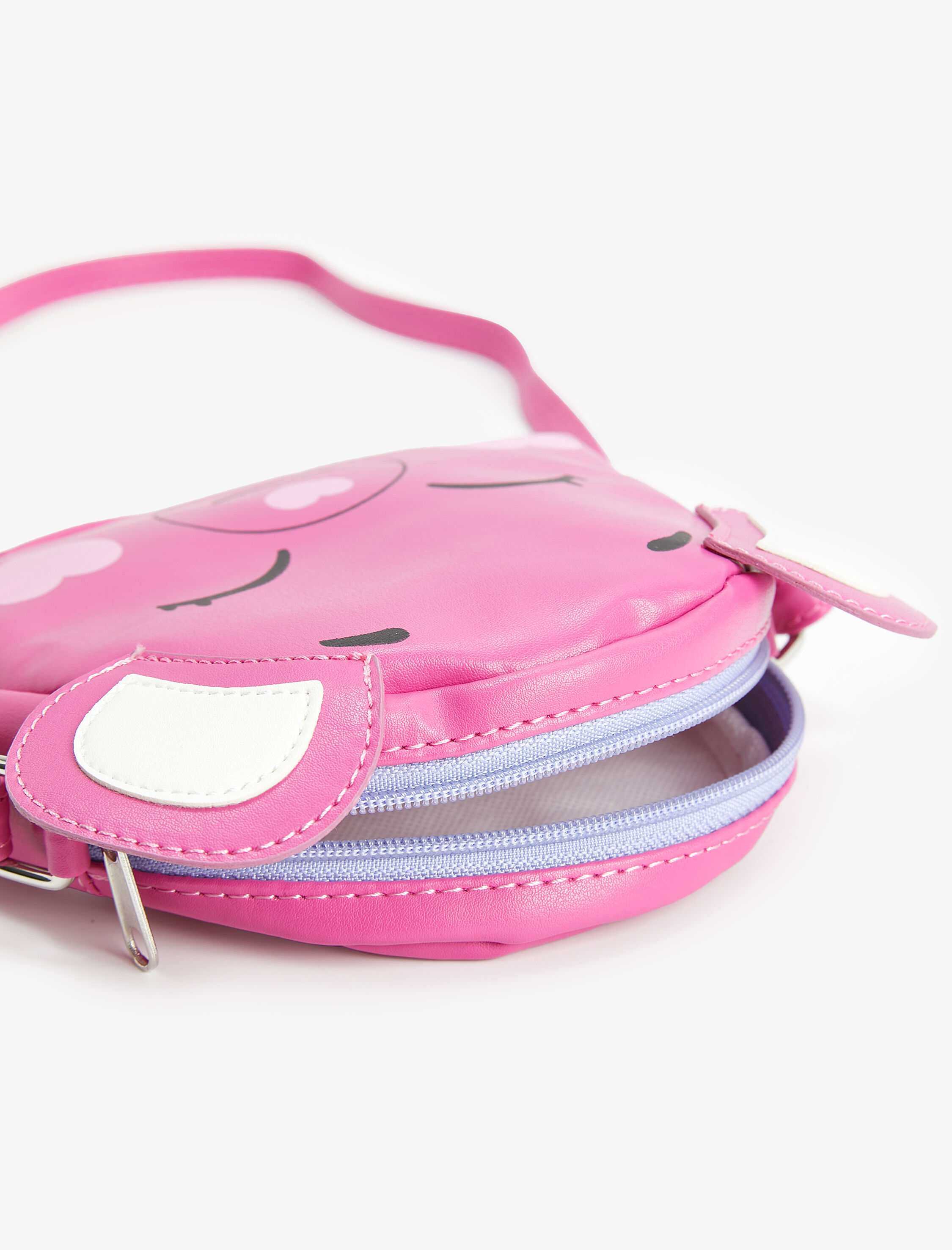 Kız Çocuk Mini Çapraz Askılı Ayıcık Çanta Aplike Detaylı Fermuarlı