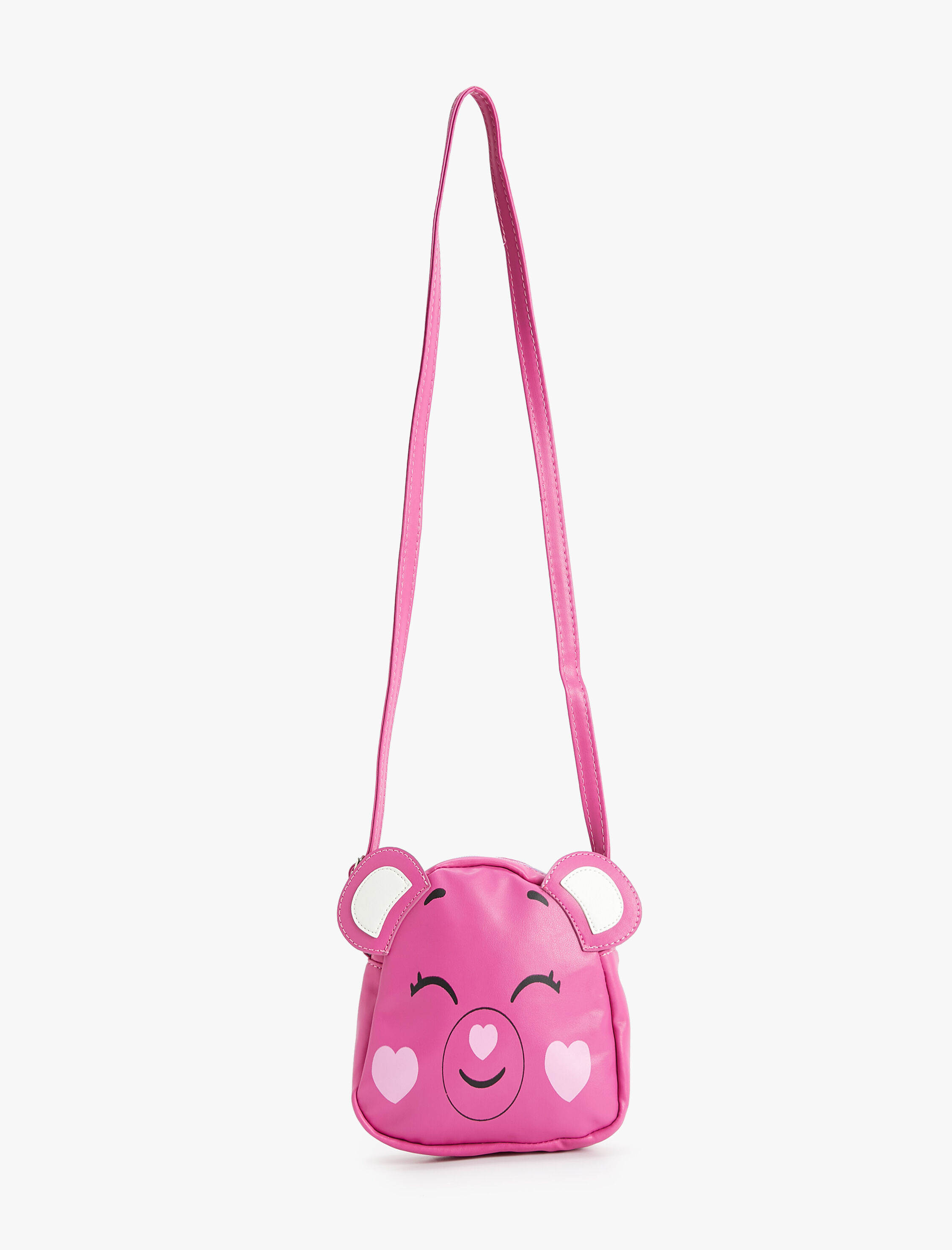 Kız Çocuk Mini Çapraz Askılı Ayıcık Çanta Aplike Detaylı Fermuarlı