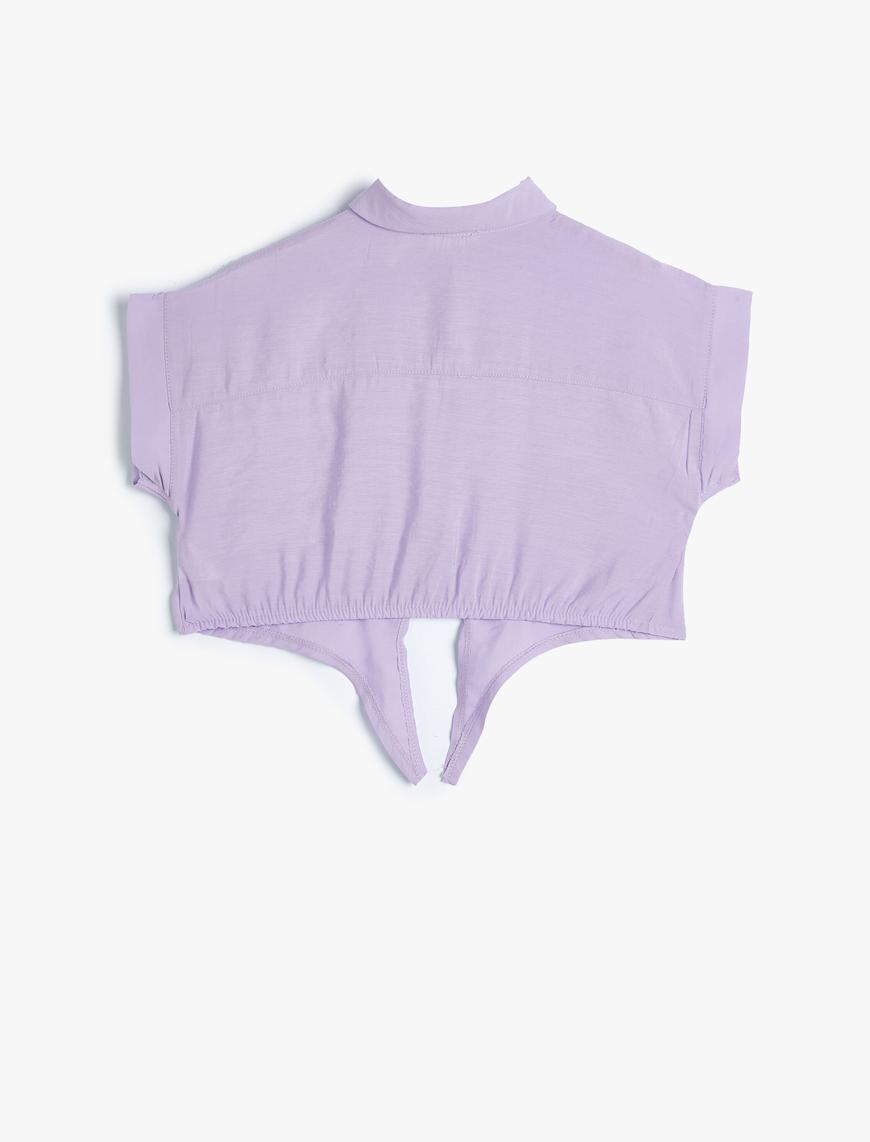  Kız Çocuk Crop Gömlek Önden Bağlama Detaylı Kısa Kollu Cepli Modal Kumaş