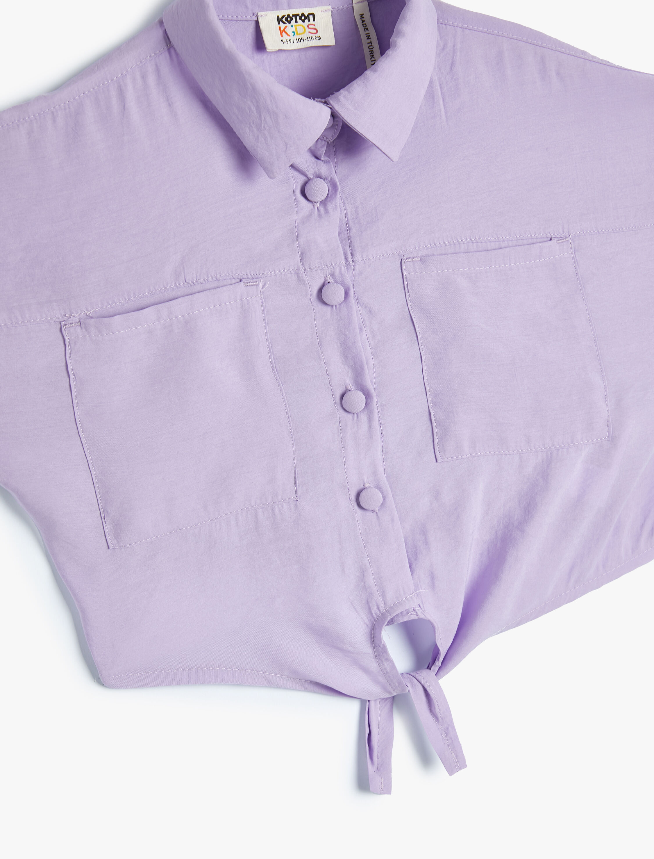  Kız Çocuk Crop Gömlek Önden Bağlama Detaylı Kısa Kollu Cepli Modal Kumaş