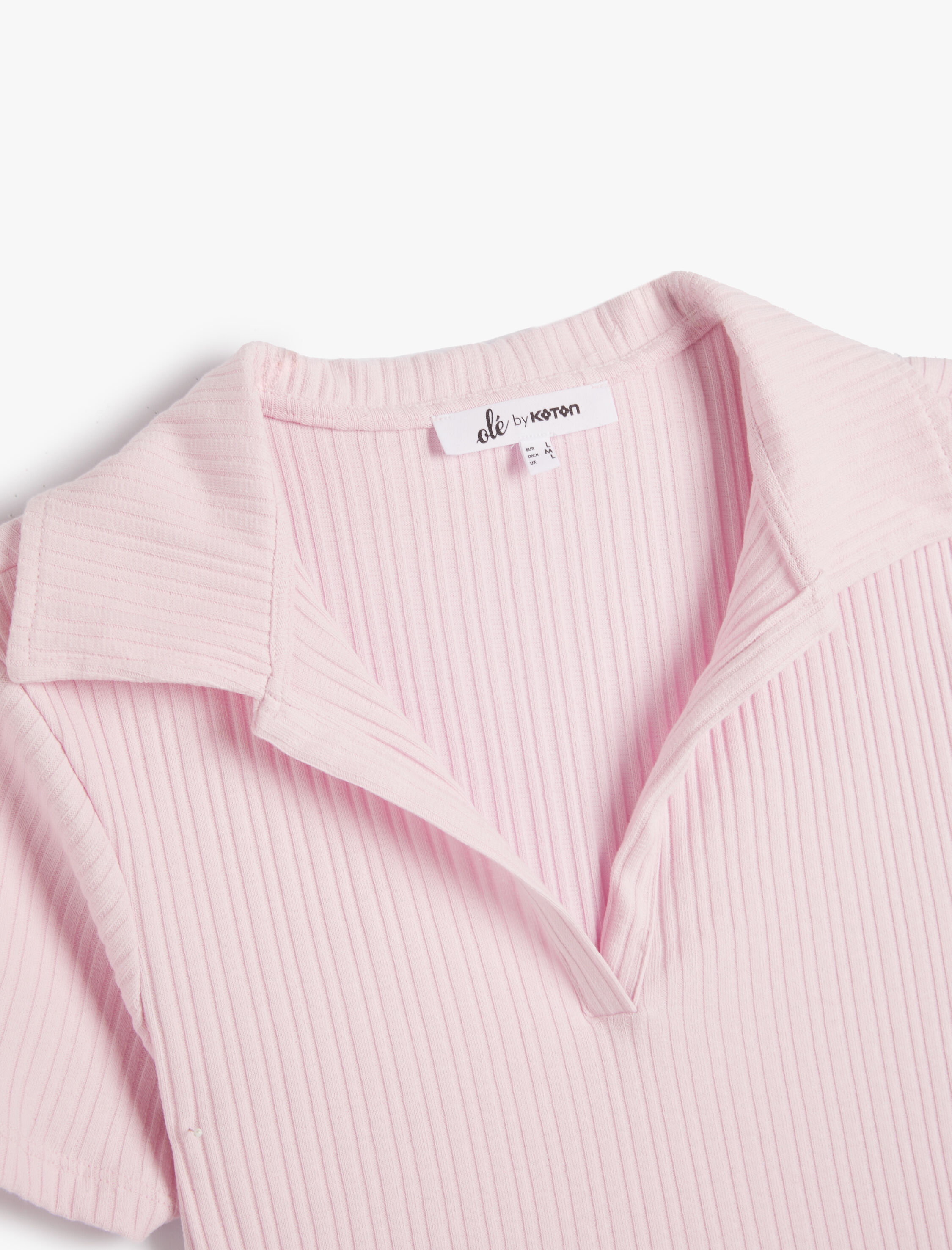 Polo Yaka Crop Tişört Kısa Kollu Ribanalı Pamuklu