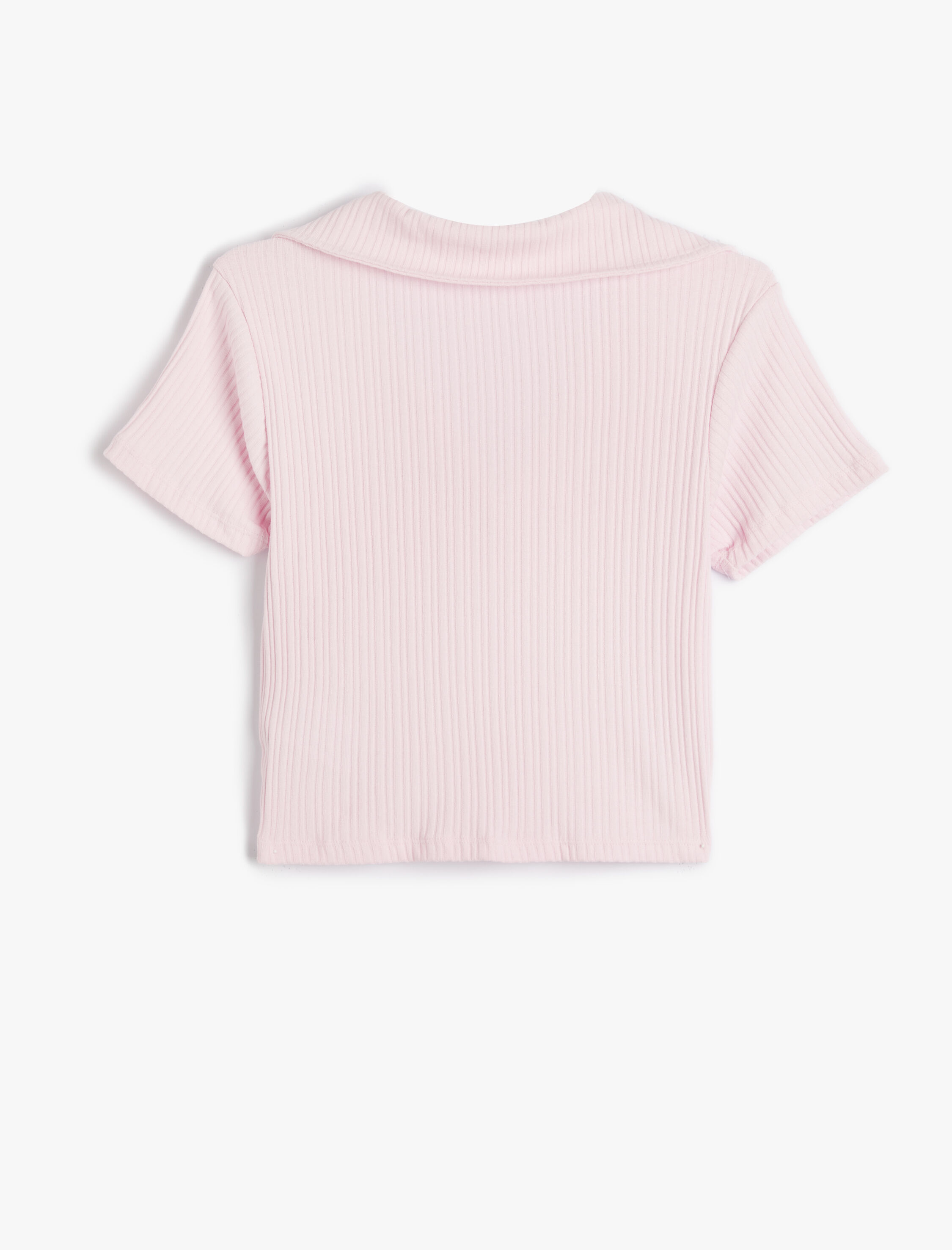 Polo Yaka Crop Tişört Kısa Kollu Ribanalı Pamuklu