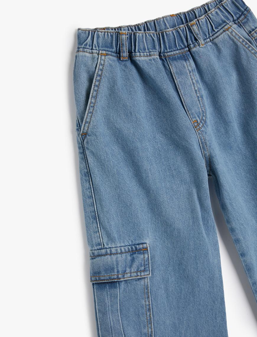  Kız Çocuk Kot Pantolon Düz Paça Cep Detaylı Pamuklu - Straight Jean