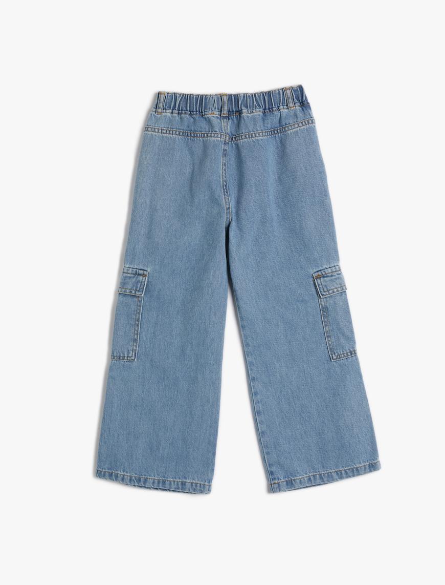  Kız Çocuk Kot Pantolon Düz Paça Cep Detaylı Pamuklu - Straight Jean