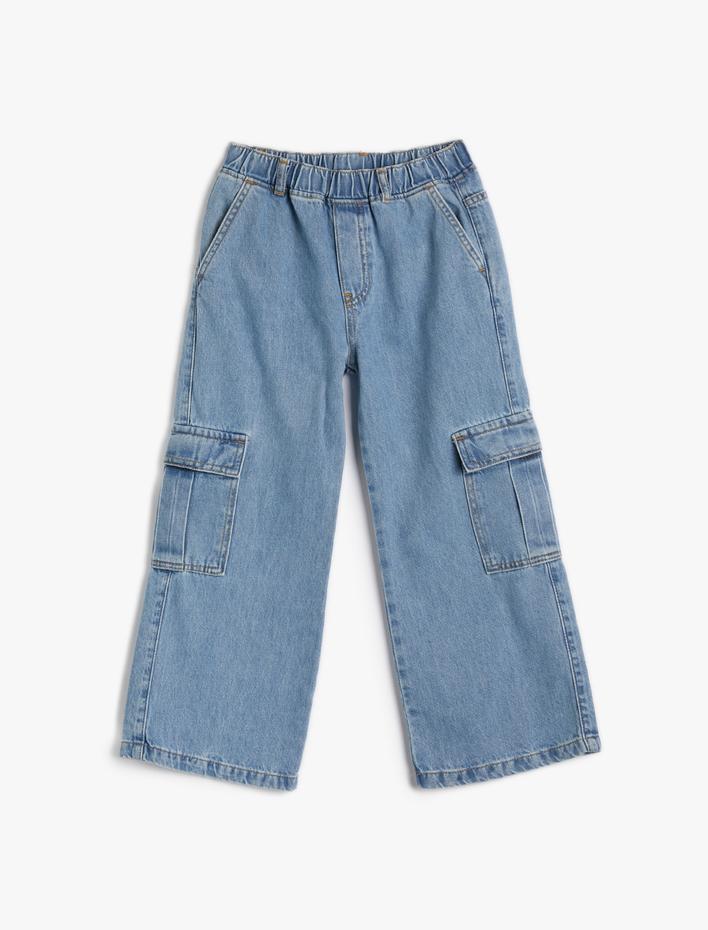 Kız Çocuk Kot Pantolon Düz Paça Cep Detaylı Pamuklu - Straight Jean