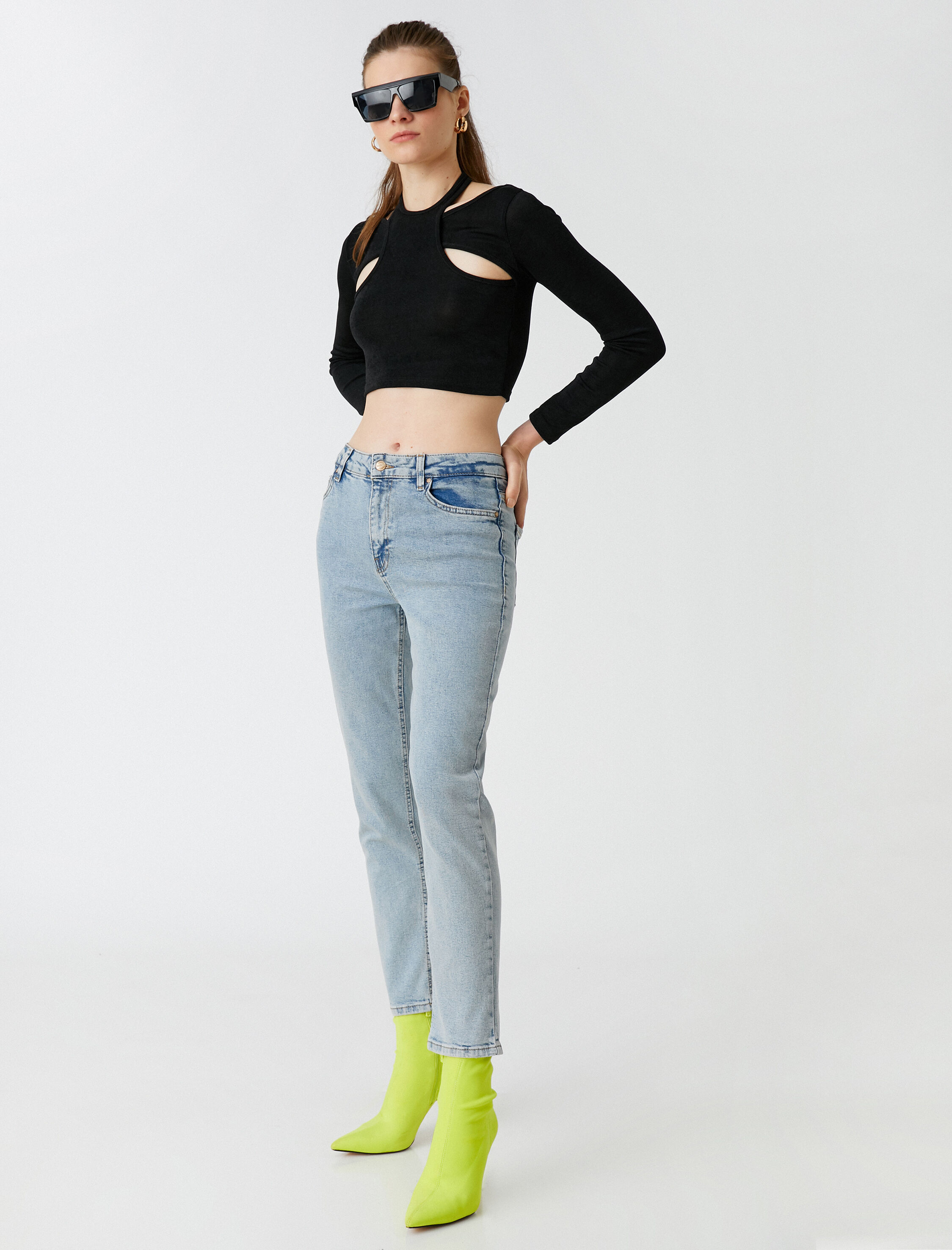   Kot Pantolon Normal Kesim Yüksek Bel Düz Paça - Eve Slim Jean