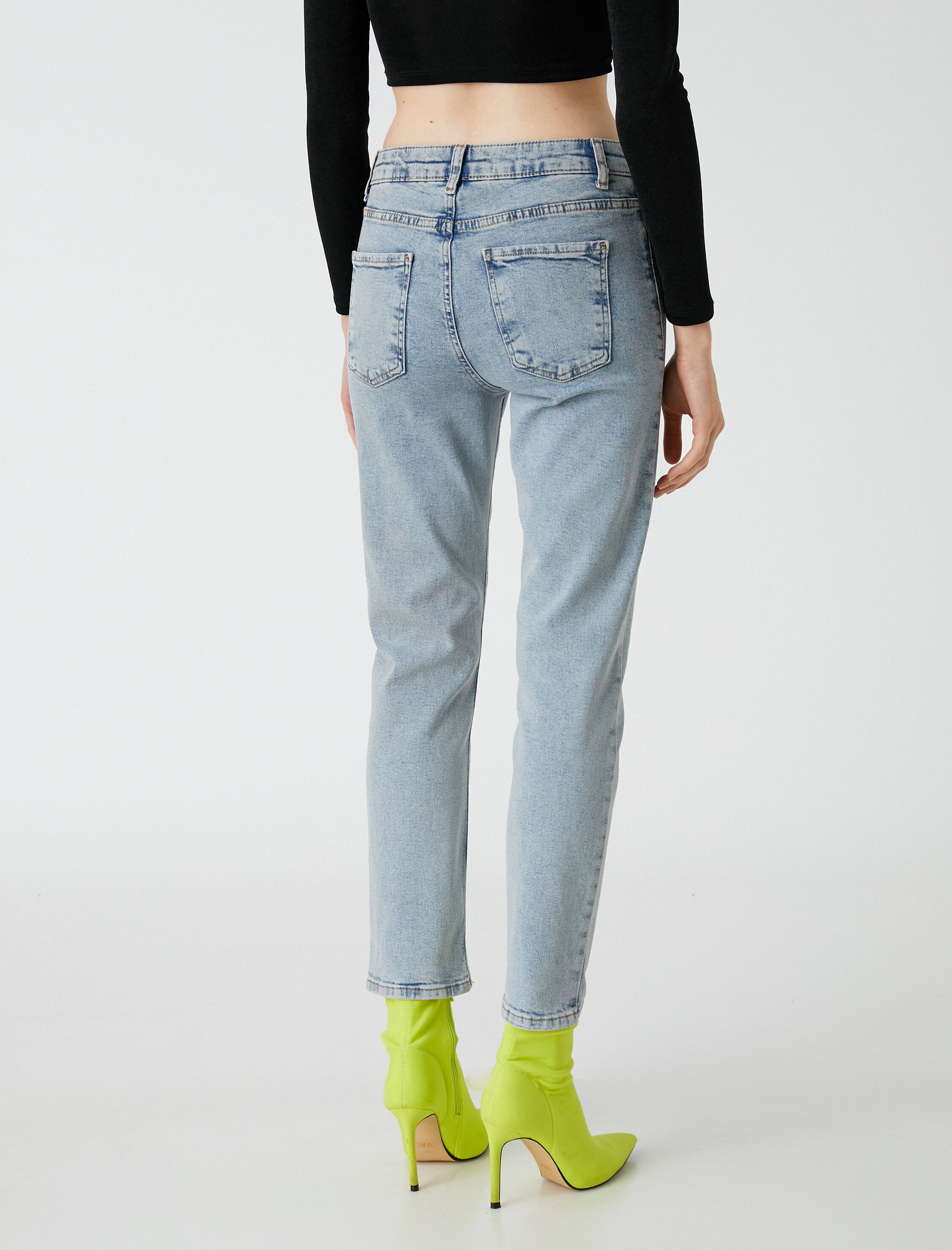   Kot Pantolon Normal Kesim Yüksek Bel Düz Paça - Eve Slim Jean