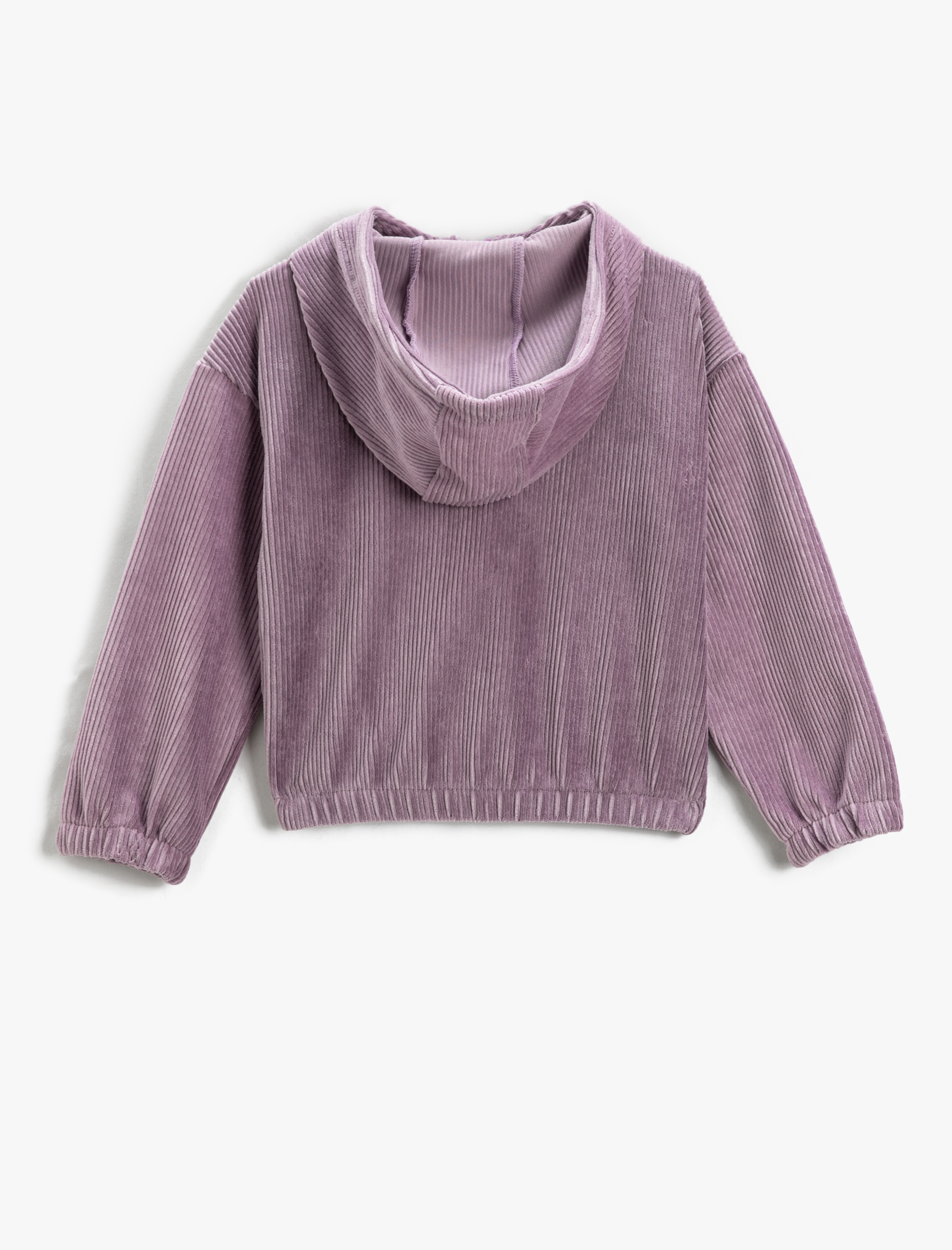  Kız Çocuk Kapşonlu Sweatshirt Fitilli Kadife Yarım Fermuar Detaylı