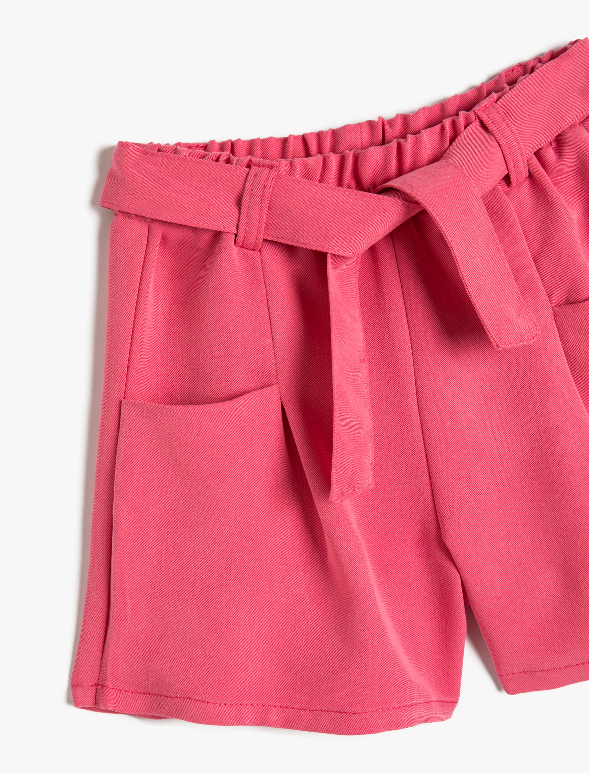  Kız Çocuk Şort Kemer Detaylı Cepli Beli Lastikli Modal Kumaş