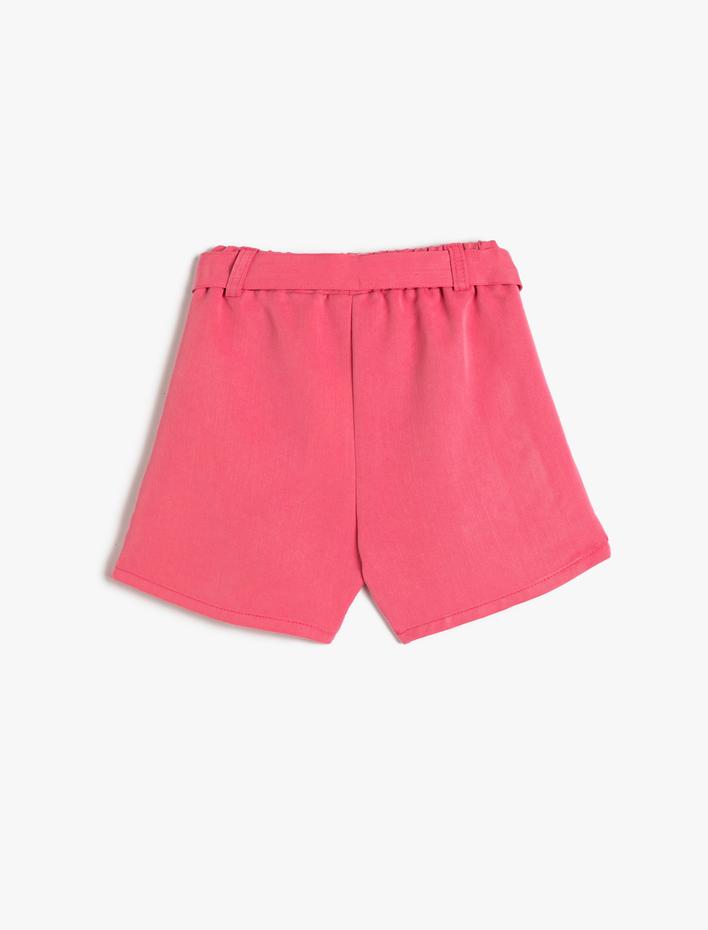 Kız Çocuk Şort Kemer Detaylı Cepli Beli Lastikli Modal Kumaş