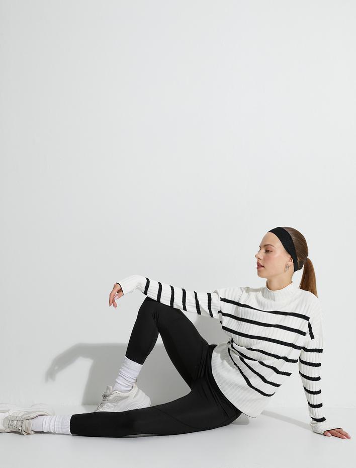  Dikiş Detaylı Spor Tayt Normal Bel