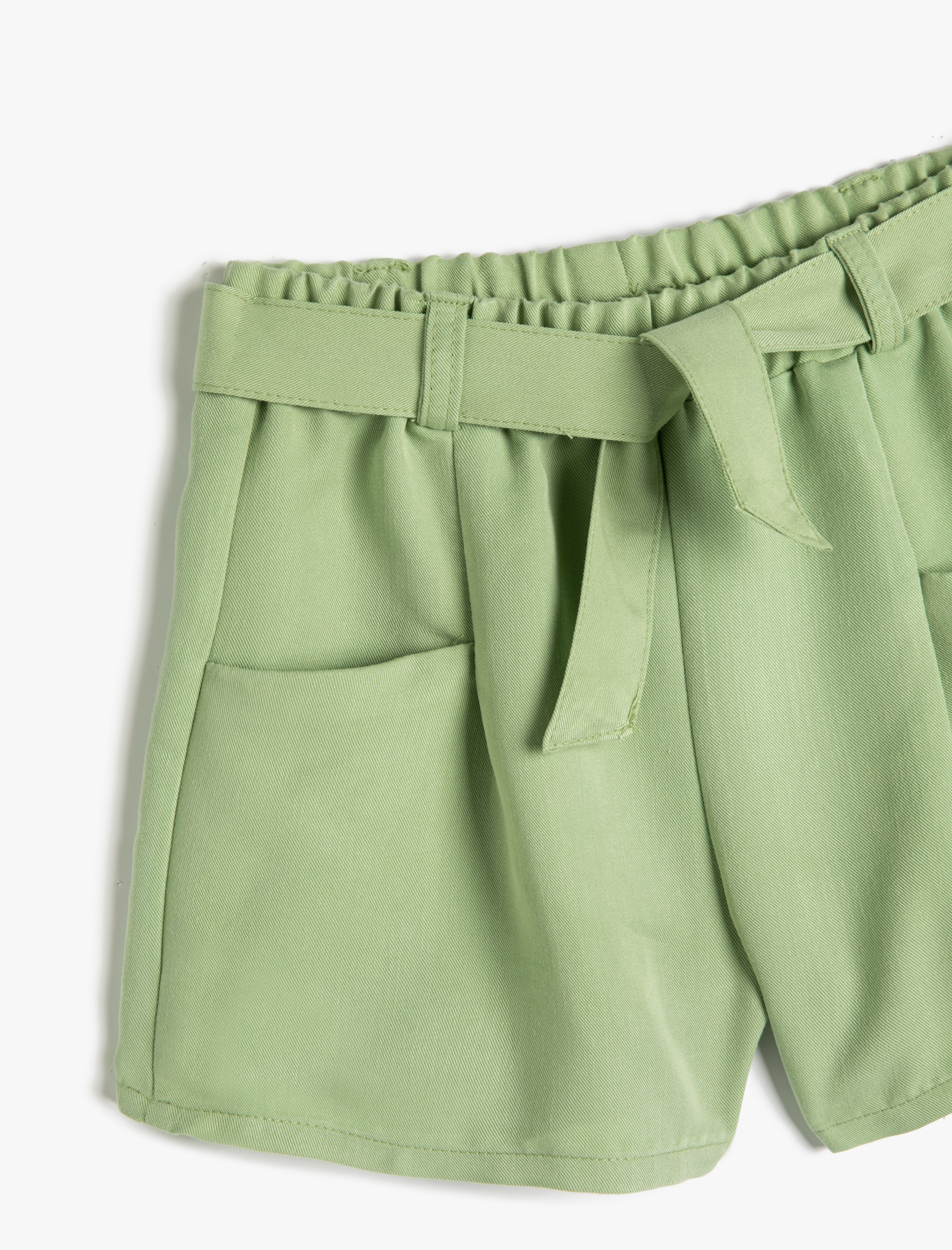  Kız Çocuk Şort Kemer Detaylı Cepli Beli Lastikli Modal Kumaş