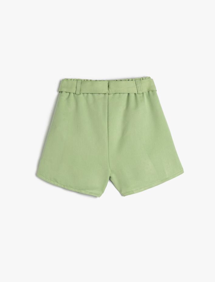 Kız Çocuk Şort Kemer Detaylı Cepli Beli Lastikli Modal Kumaş